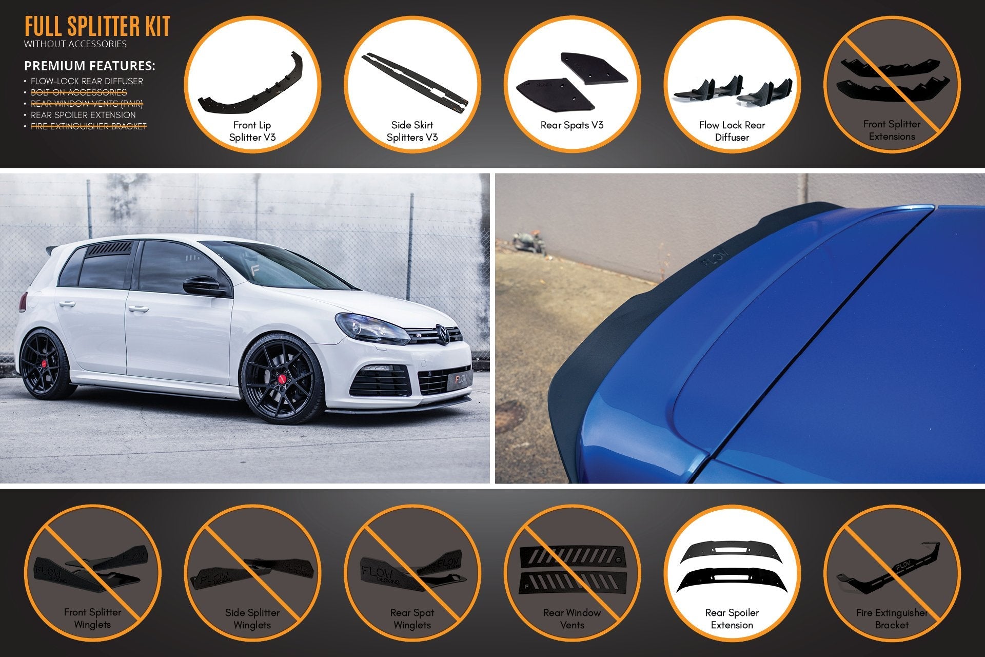 Flow Designs MK6 Golf R Full Lip Splitter Set - iilumolab