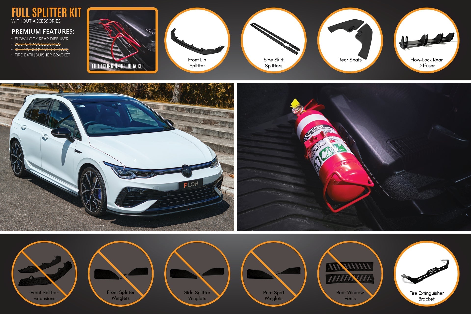 Flow Designs MK8 Golf R Full Lip Splitter Set - iilumolab