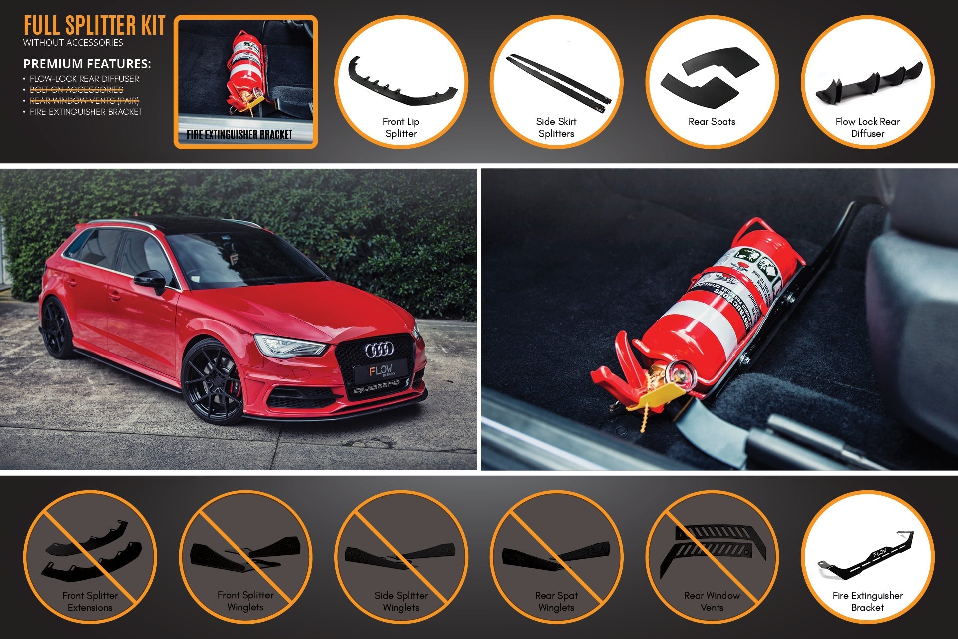 Flow Designs S3 8V Pre-Facelift Sportback Full Lip Splitter Set - iilumolab