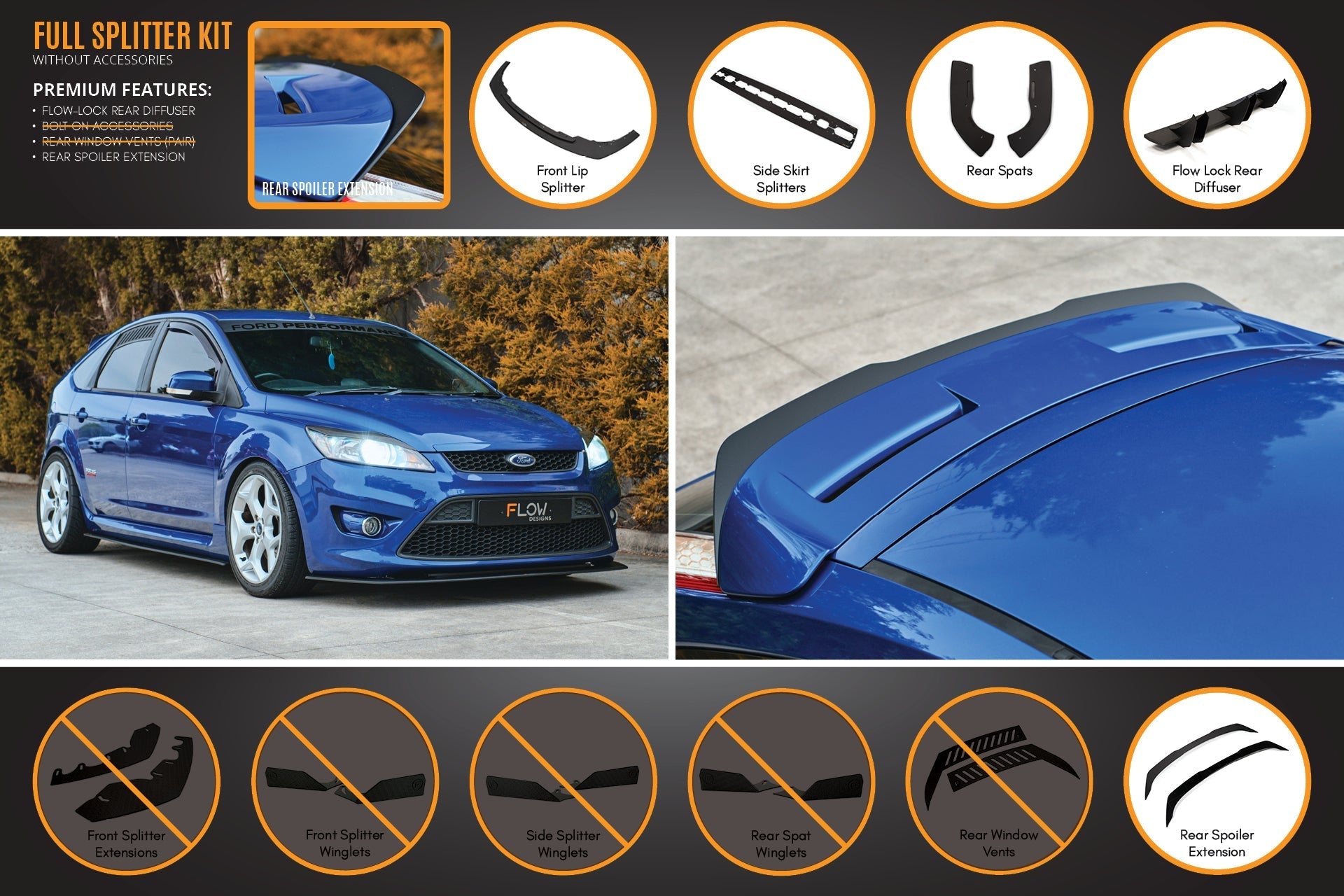 Flow Designs XR5 Focus Turbo V3 Full Lip Splitter Set - iilumolab