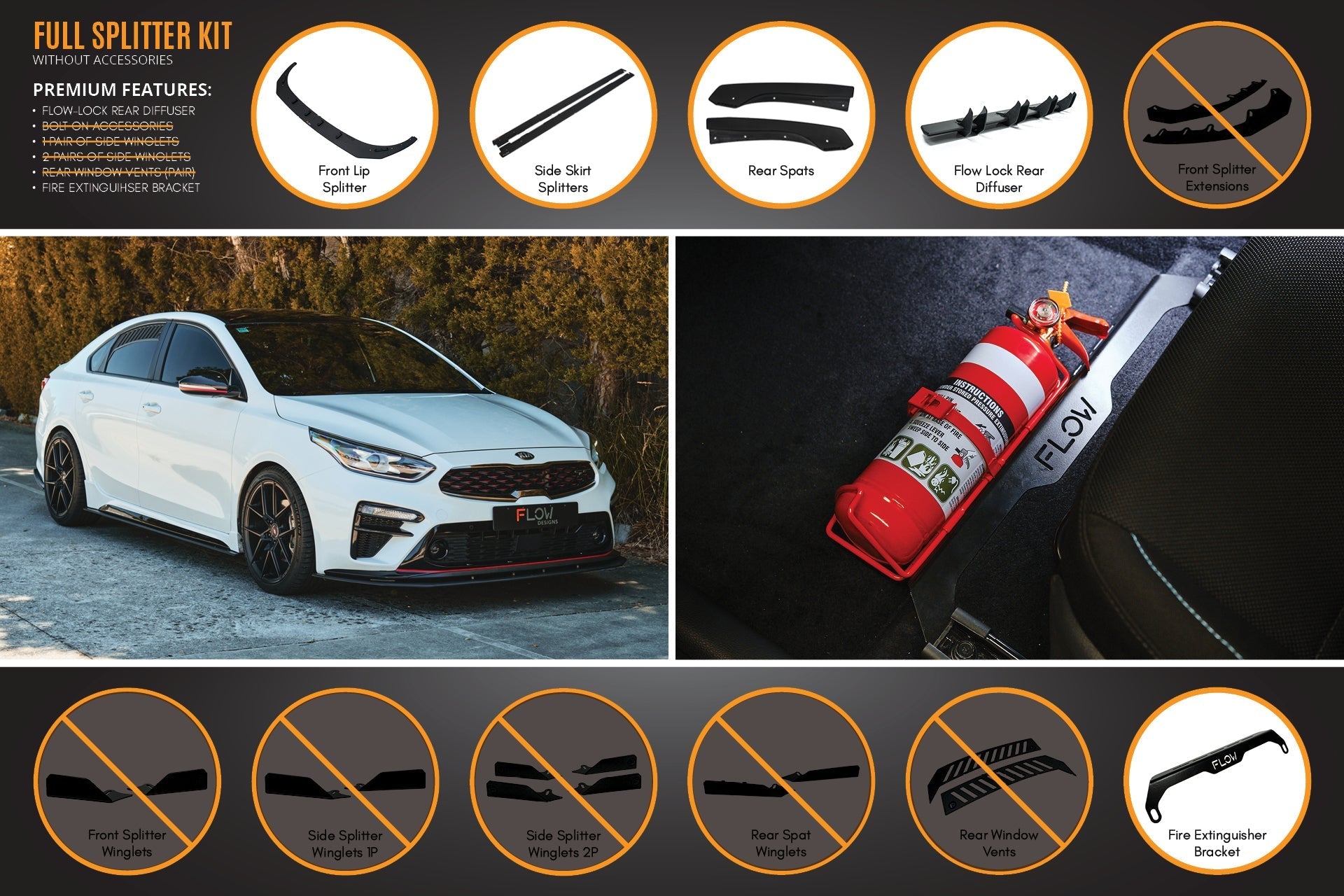 Flow Designs Cerato GT Sedan PFL Full Lip Splitter Set - iilumolab