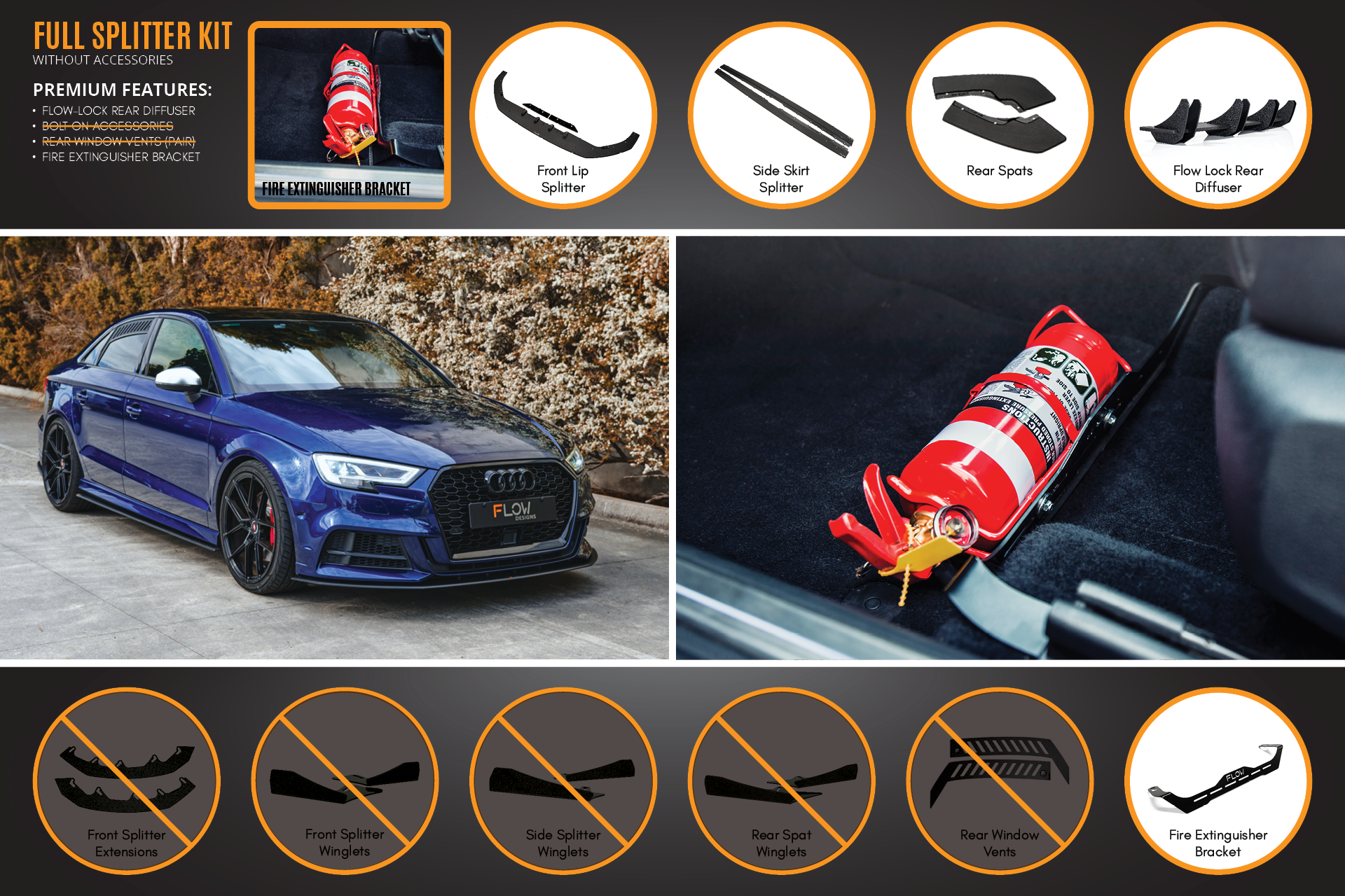 Flow Designs S3 8V Sedan Facelift Full Lip Splitter Set - iilumolab