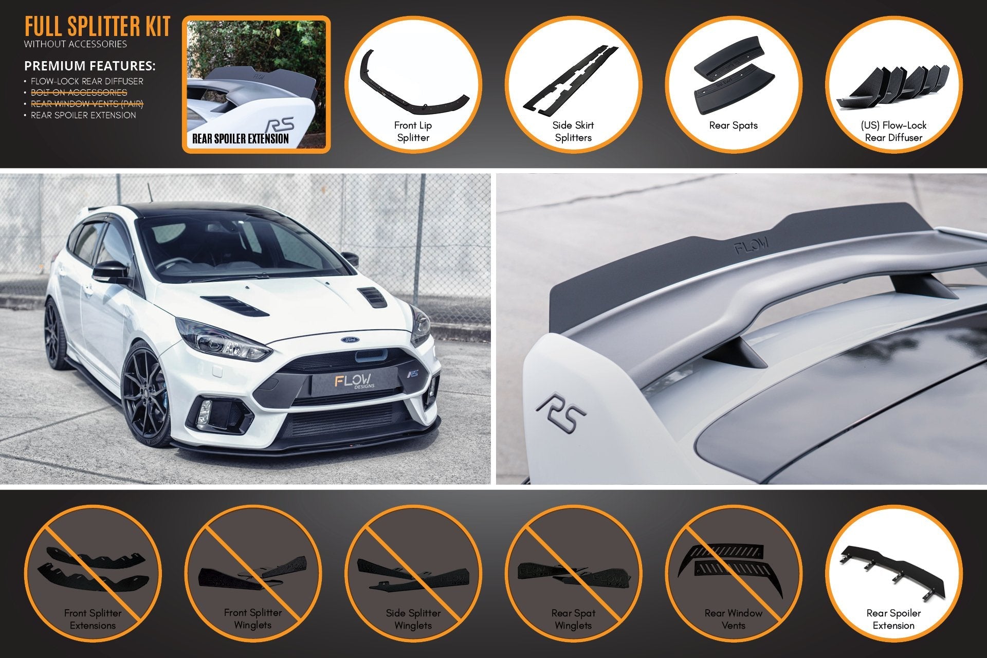 Flow Designs MK3 Focus RS Full Lip Splitter Set - iilumolab