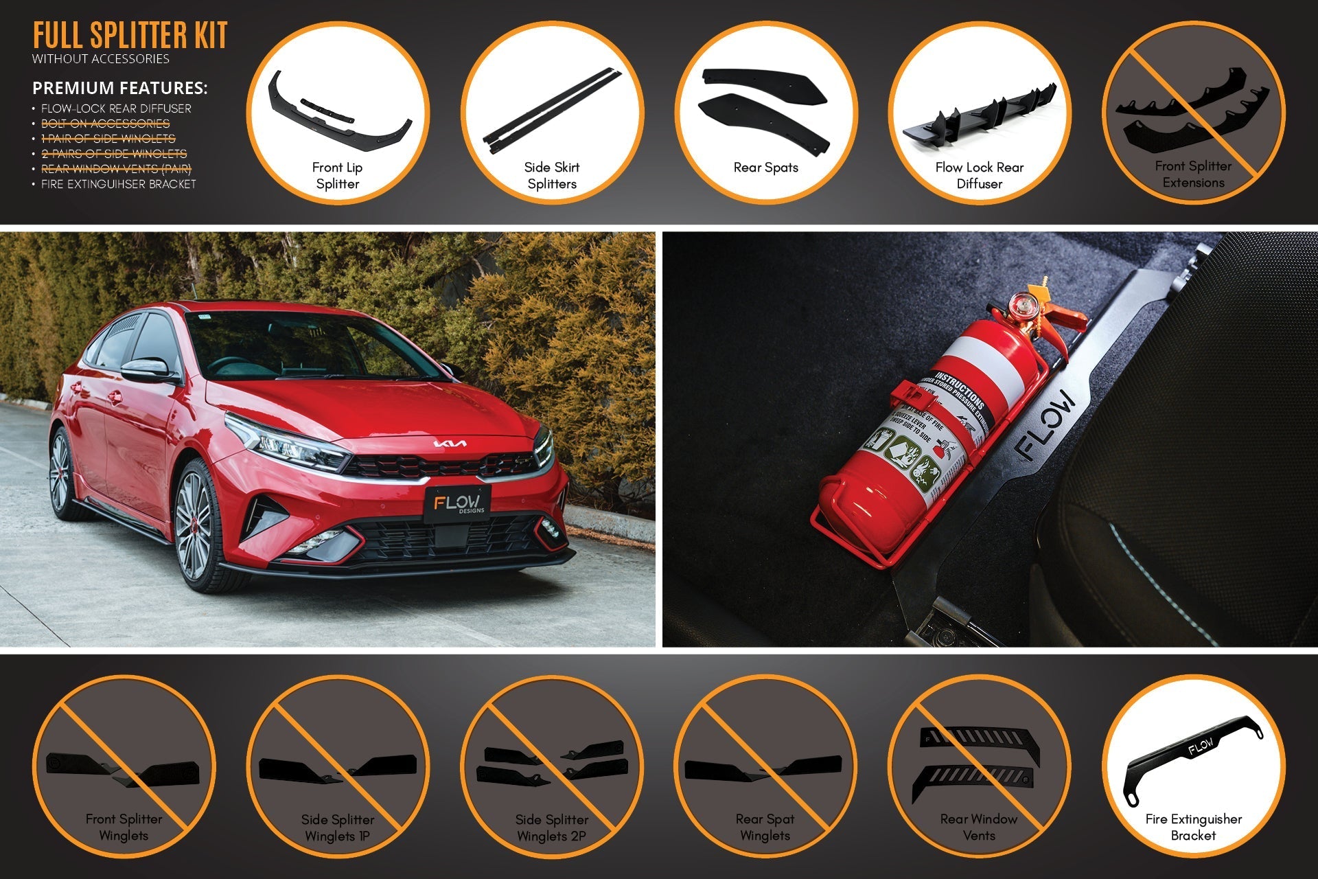 Flow Designs Cerato GT Hatch Facelift Full Lip Splitter Set - iilumolab