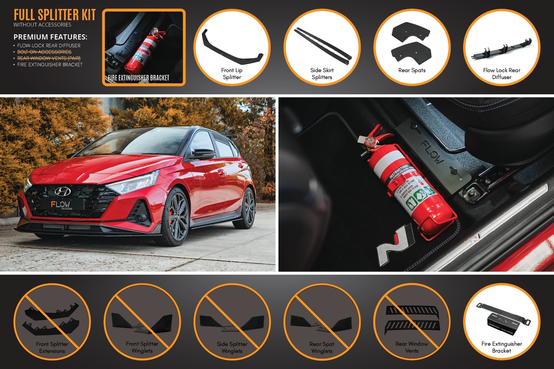 Flow Designs i20 N BC3 Pre-Facelift Full Lip Splitter Set - iilumolab