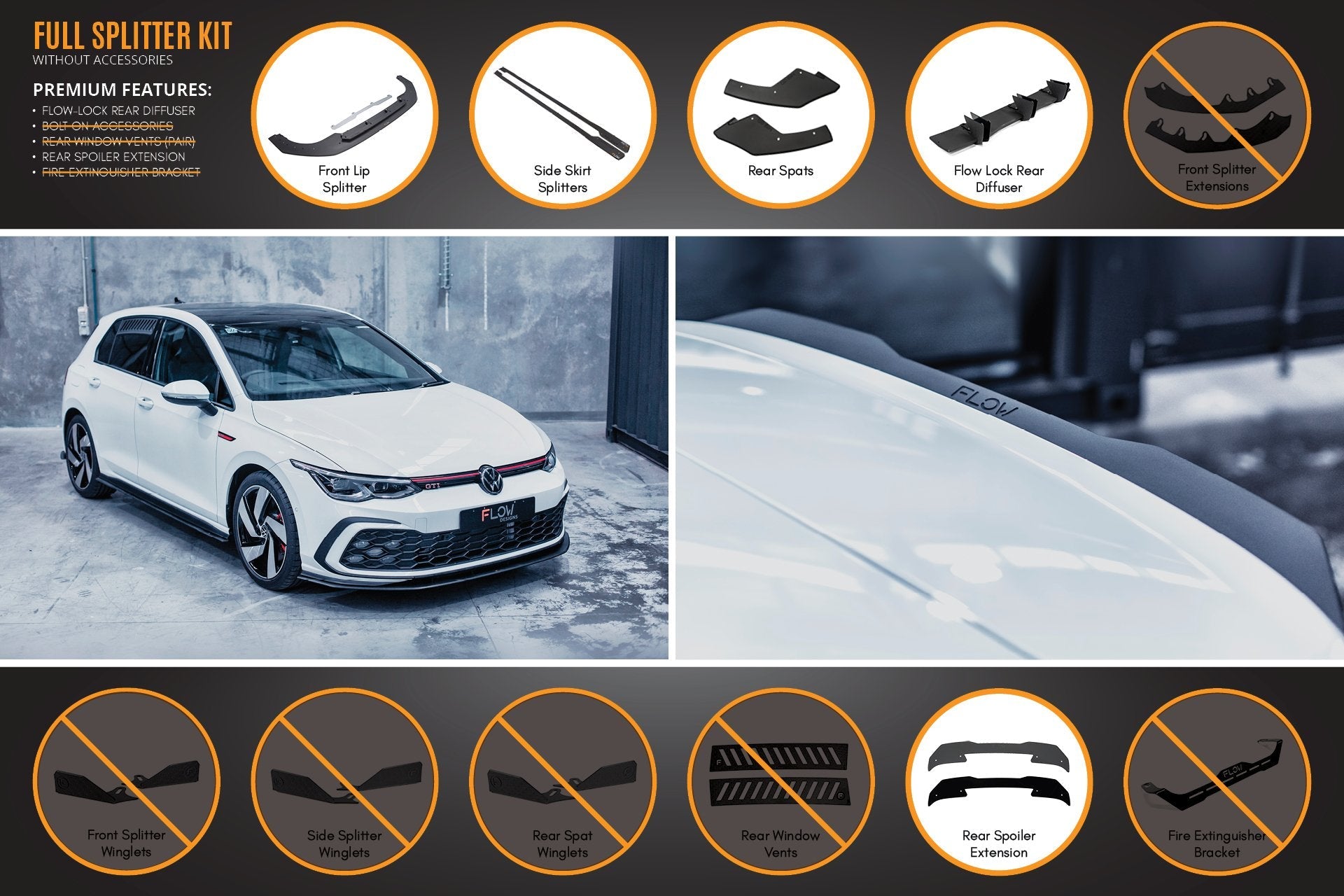 Flow Designs MK8 Golf GTI Full Lip Splitter Set - iilumolab