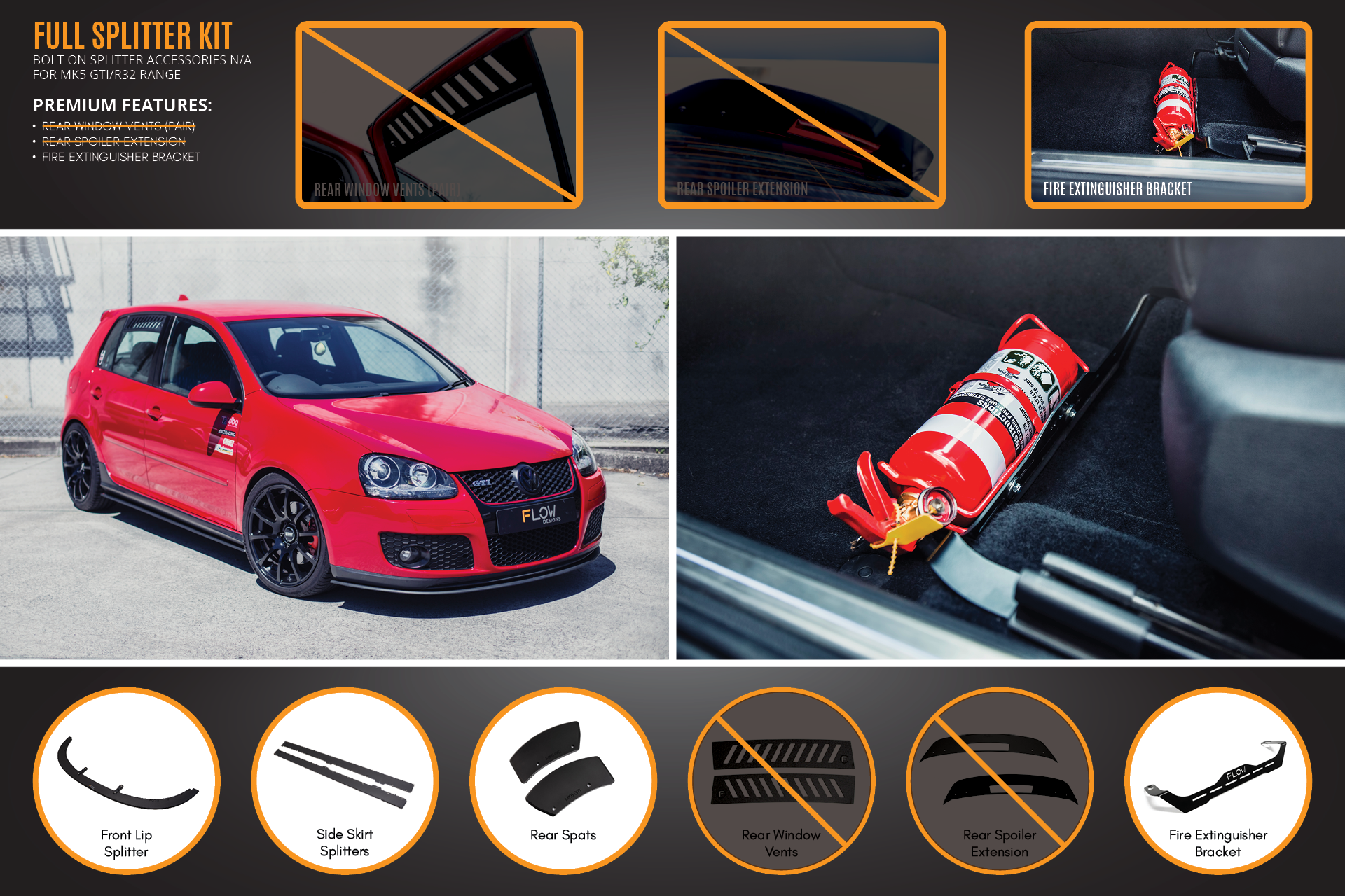 Flow Designs MK5 Golf GTI Full Lip Splitter Set - iilumolab