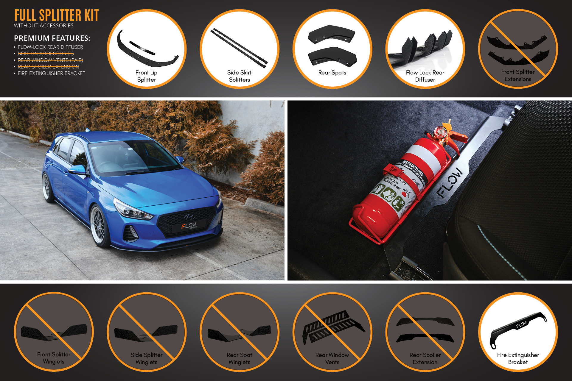 Flow Designs i30 SR Hatch (2017-2018) Full Lip Splitter Set