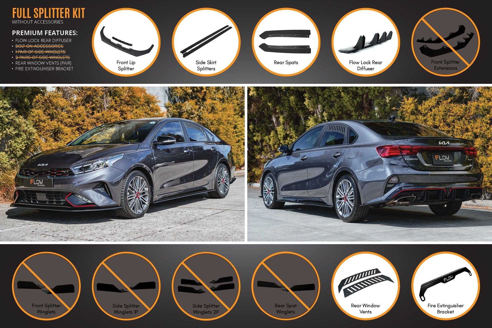 Flow Designs Cerato GT Sedan FL Full Lip Splitter Set - iilumolab