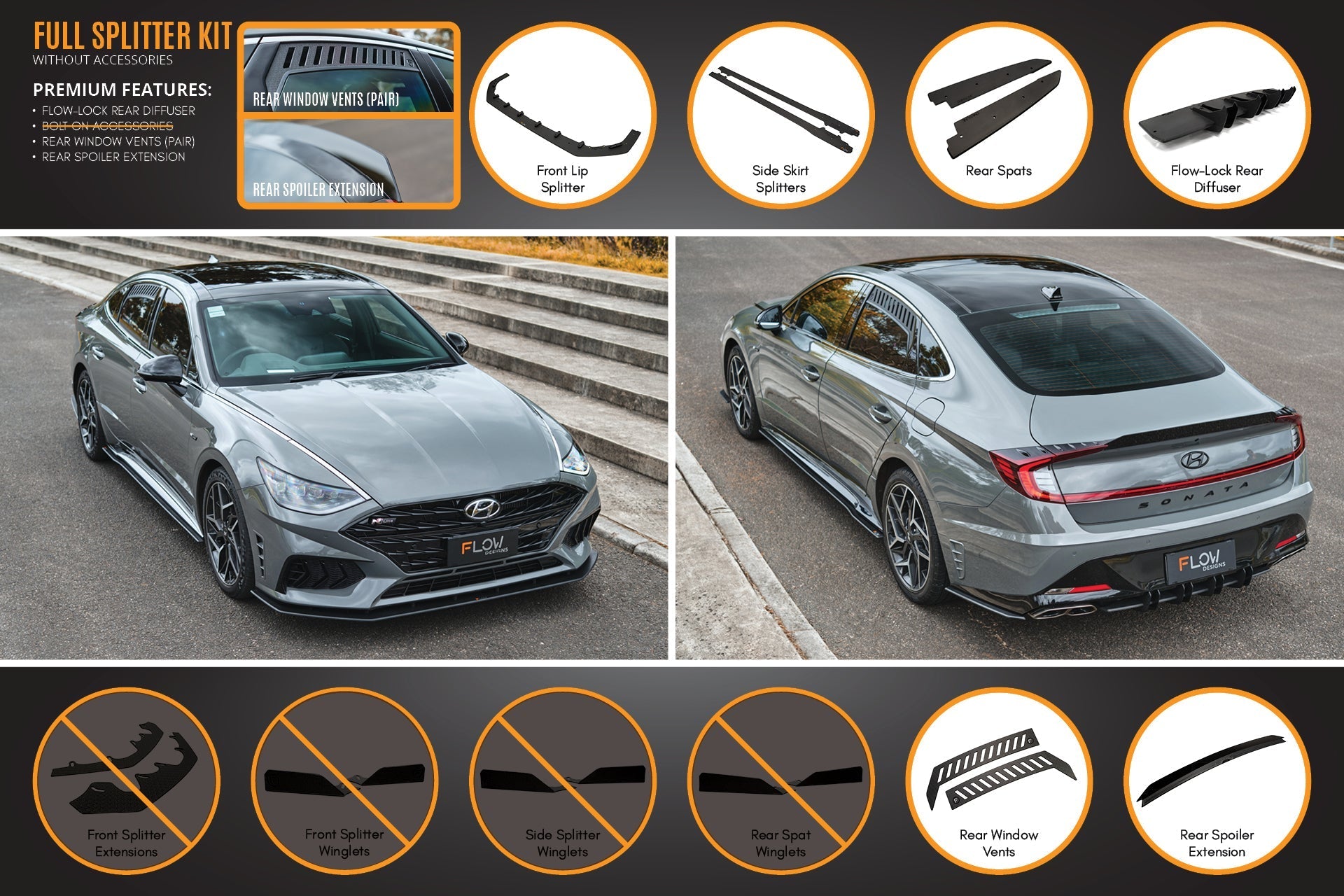Flow Designs DN8 Sonata N Line 2020-2023 Full Lip Splitter Set - iilumolab