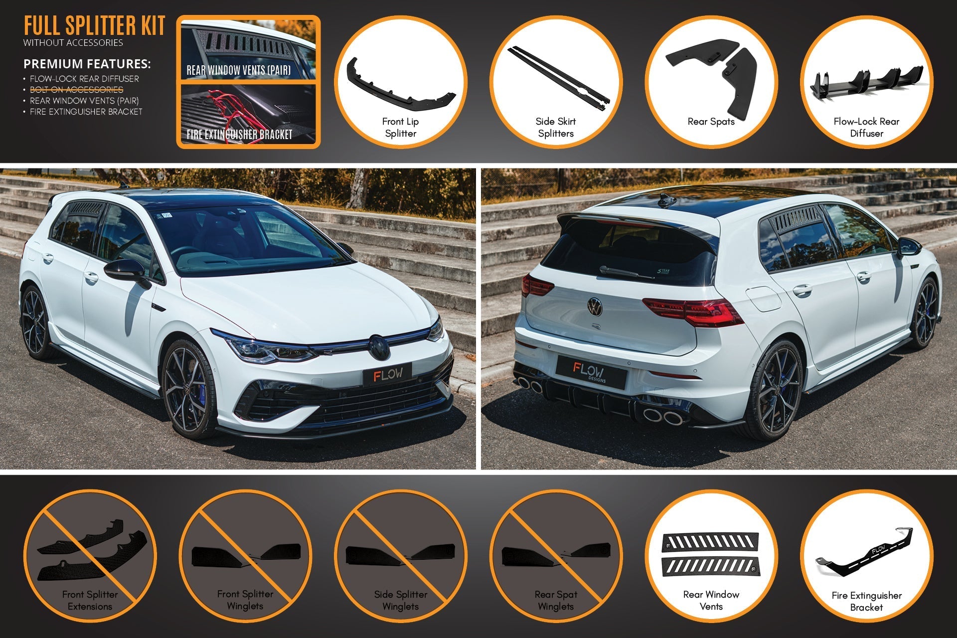 Flow Designs MK8 Golf R Full Lip Splitter Set - iilumolab