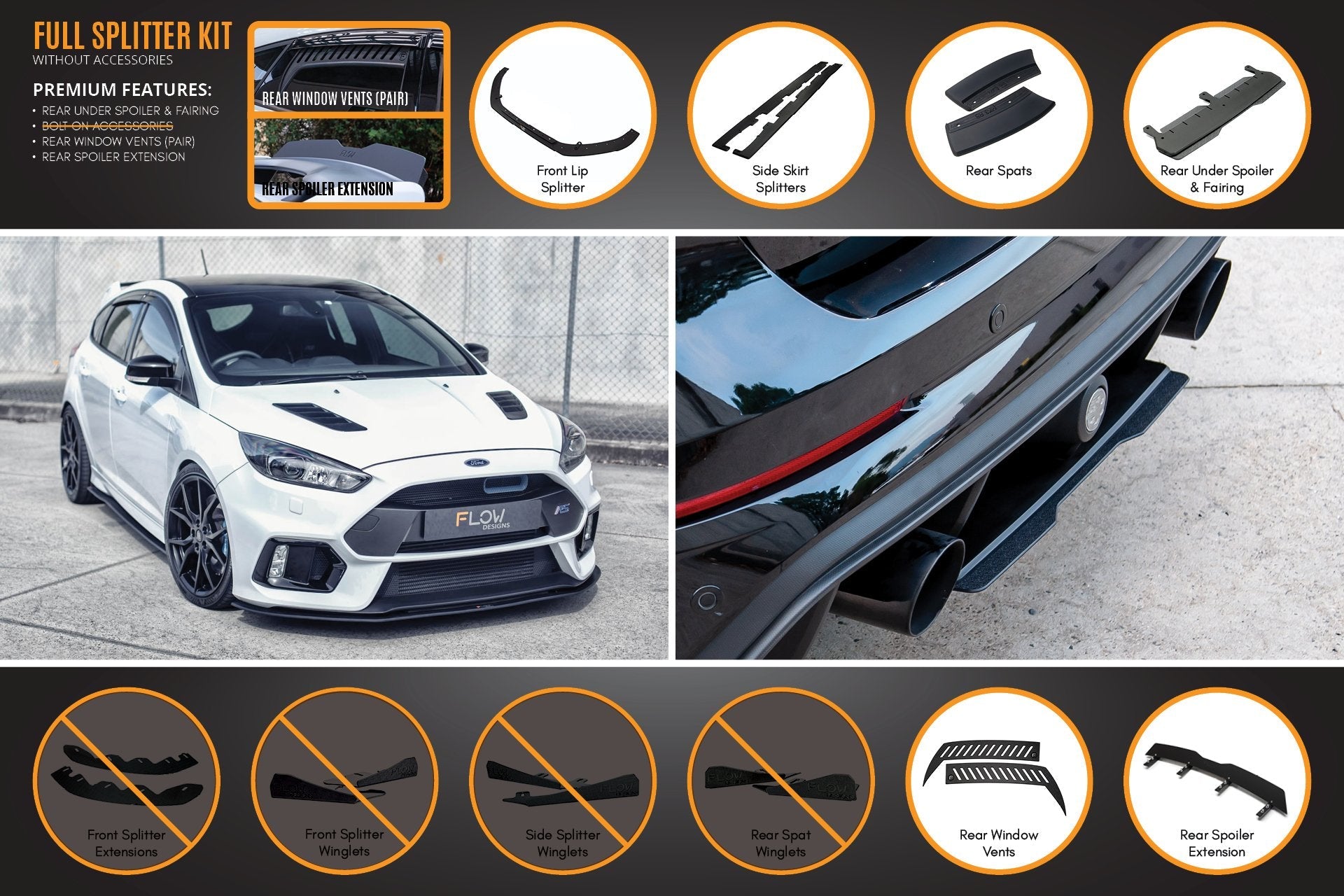 Flow Designs MK3 Focus RS Full Lip Splitter Set - iilumolab