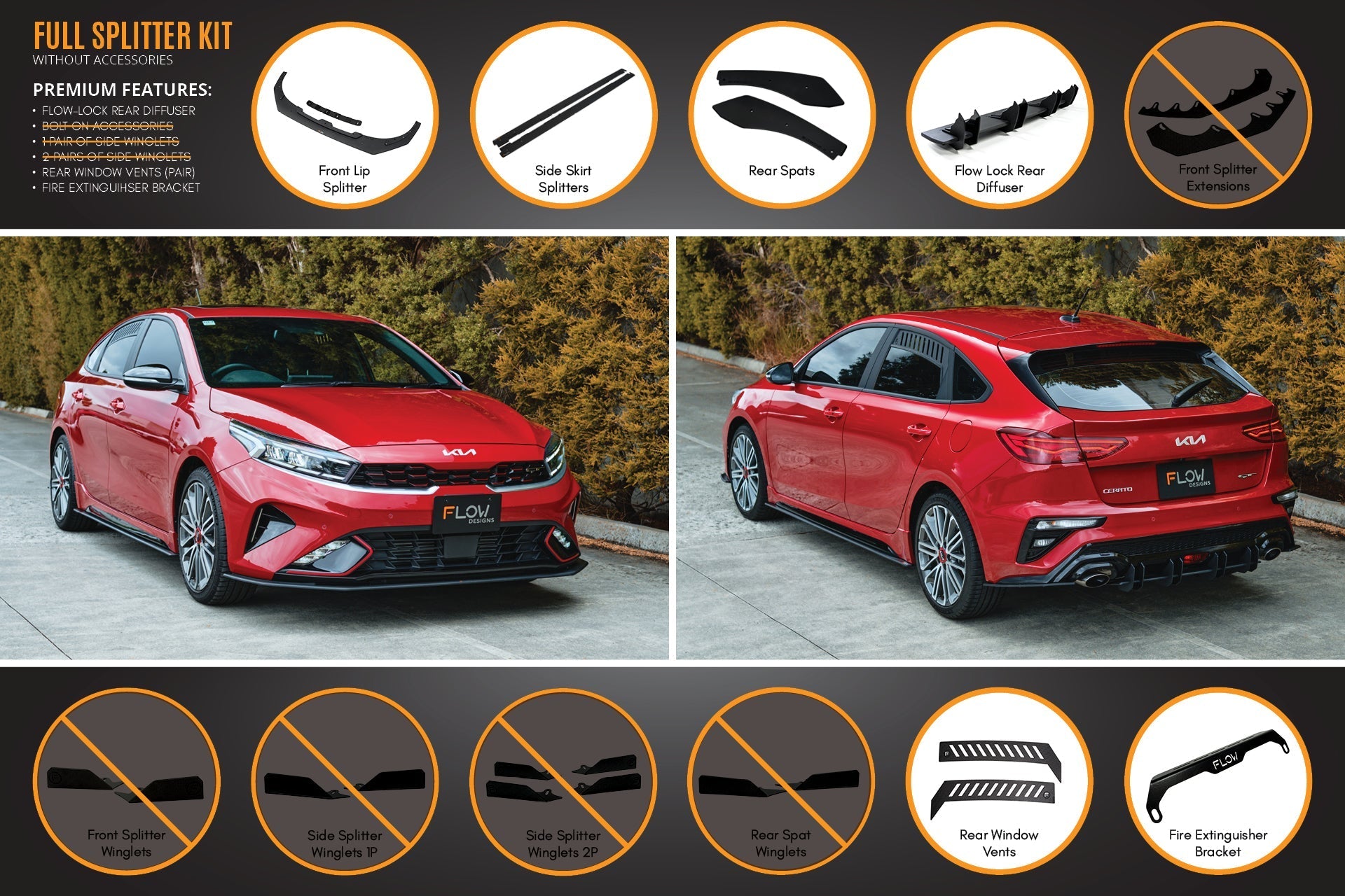 Flow Designs Cerato GT Hatch Facelift Full Lip Splitter Set - iilumolab