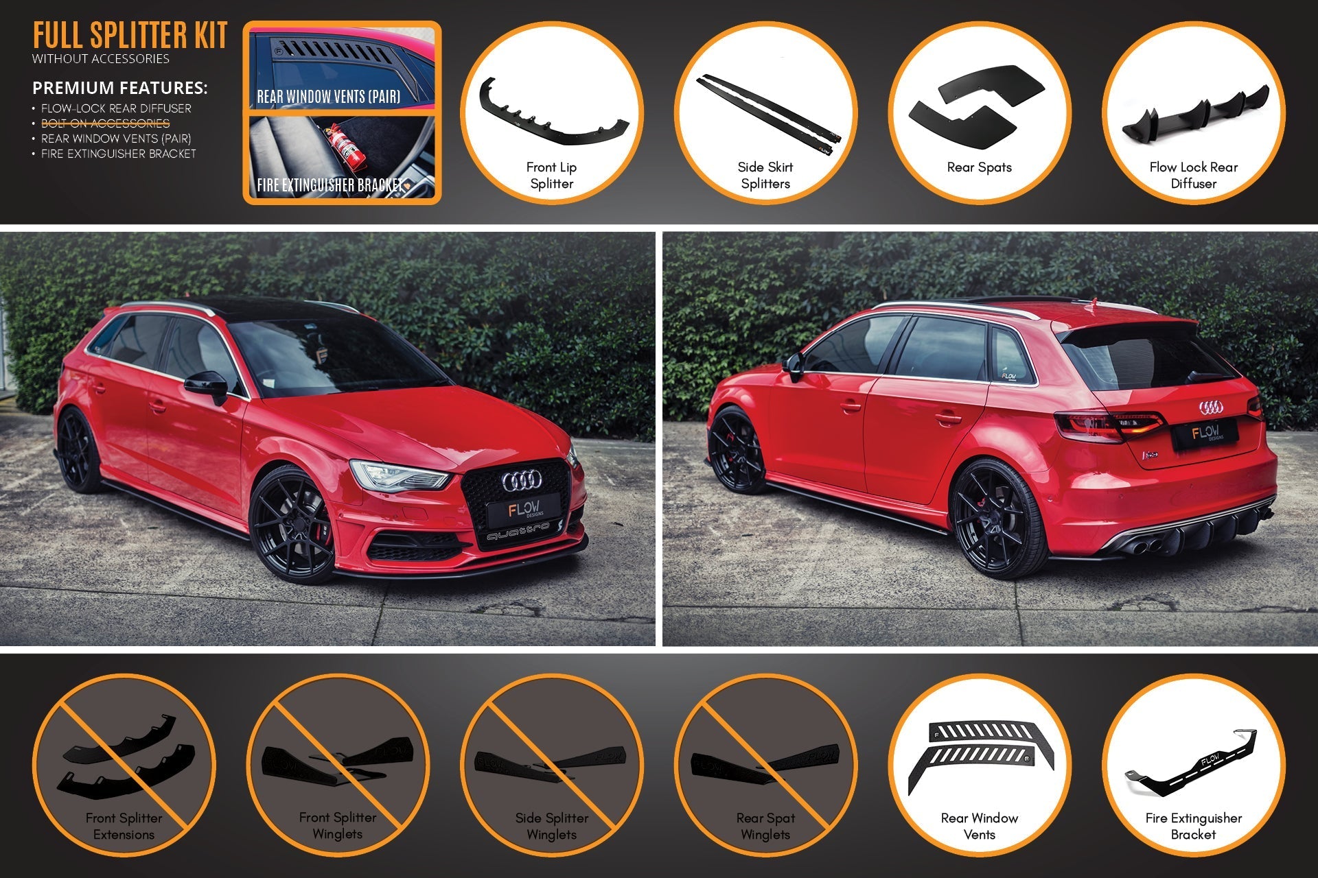Flow Designs S3 8V Pre-Facelift Sportback Full Lip Splitter Set - iilumolab