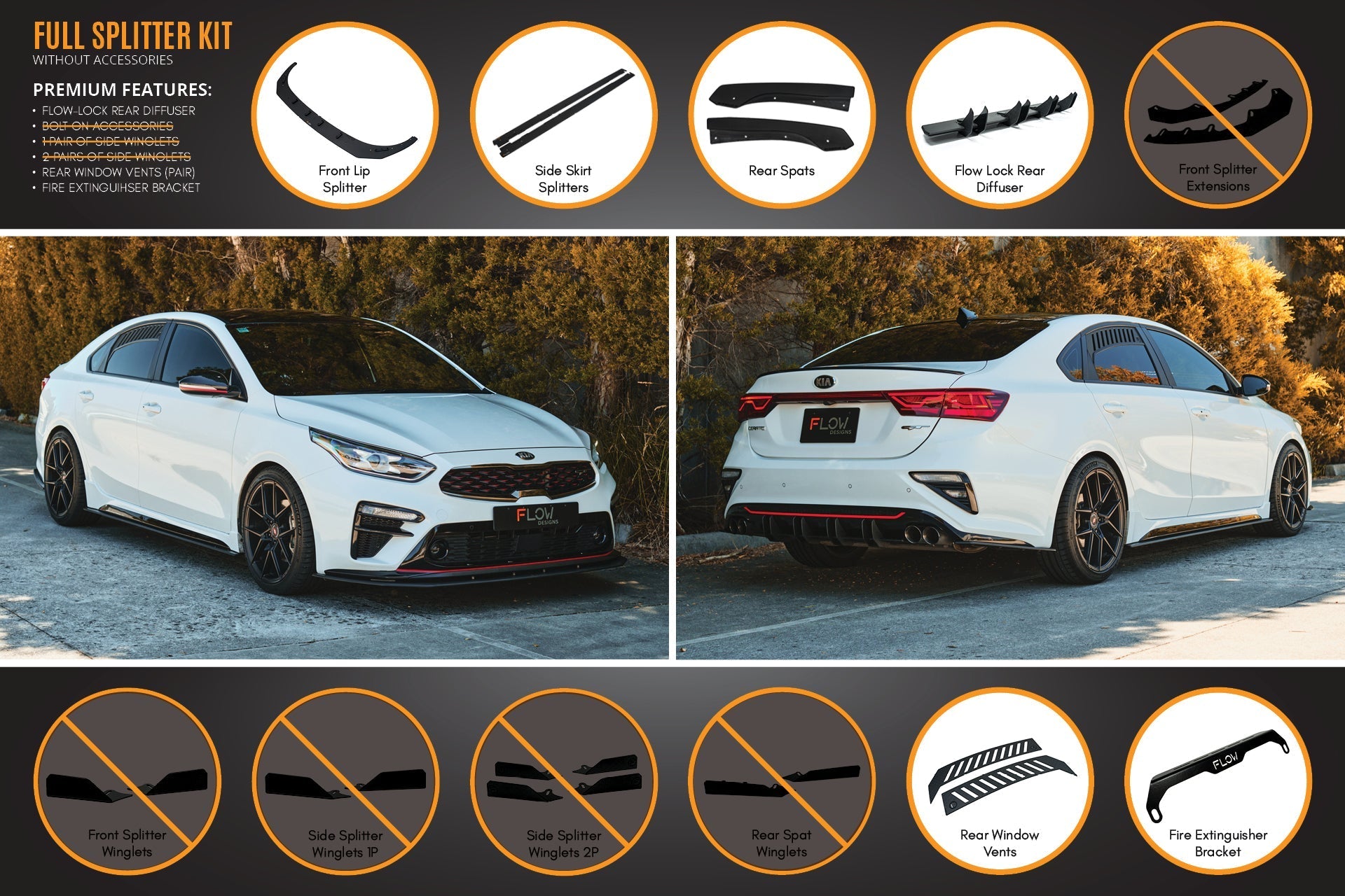 Flow Designs Cerato GT Sedan PFL Full Lip Splitter Set - iilumolab