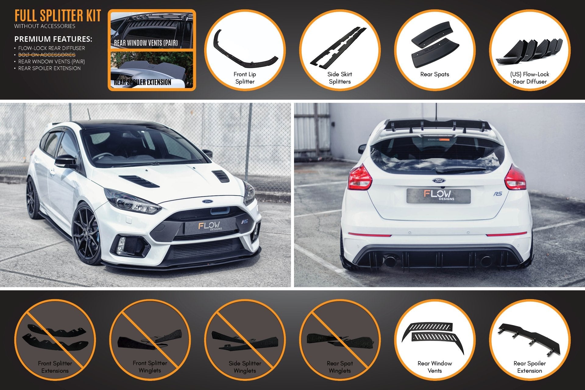 Flow Designs MK3 Focus RS Full Lip Splitter Set - iilumolab