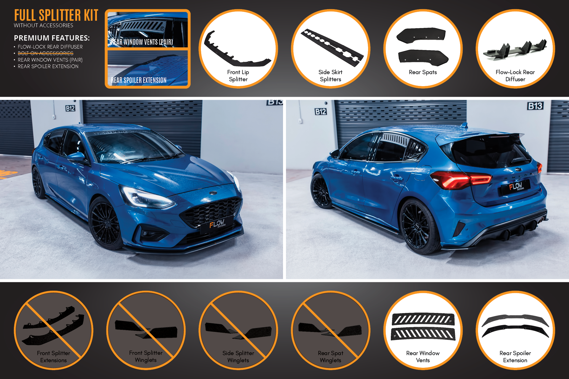Flow Designs MK4 Focus ST-Line Full Lip Splitter Set - iilumolab