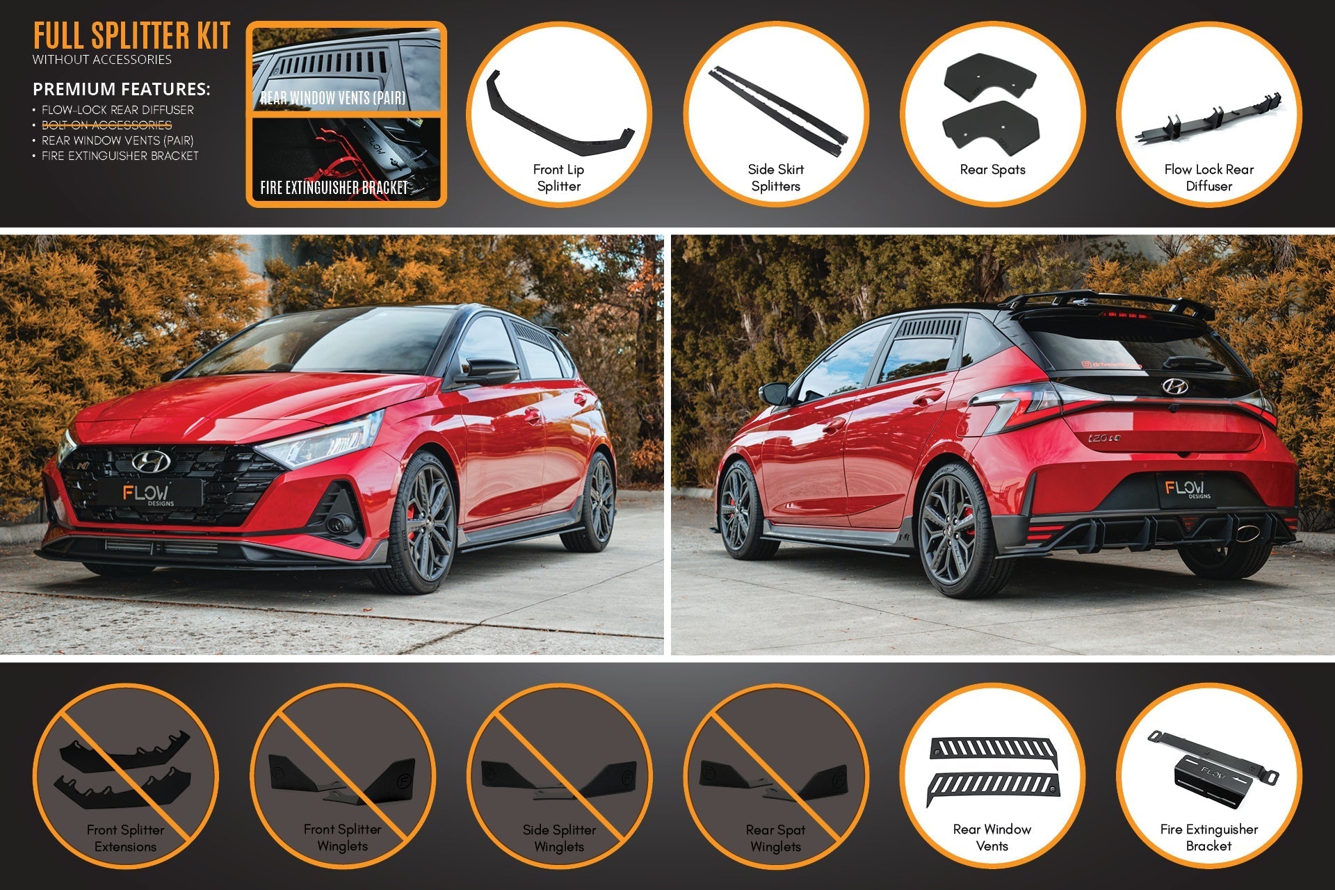 Flow Designs i20 N BC3 Pre-Facelift Full Lip Splitter Set - iilumolab