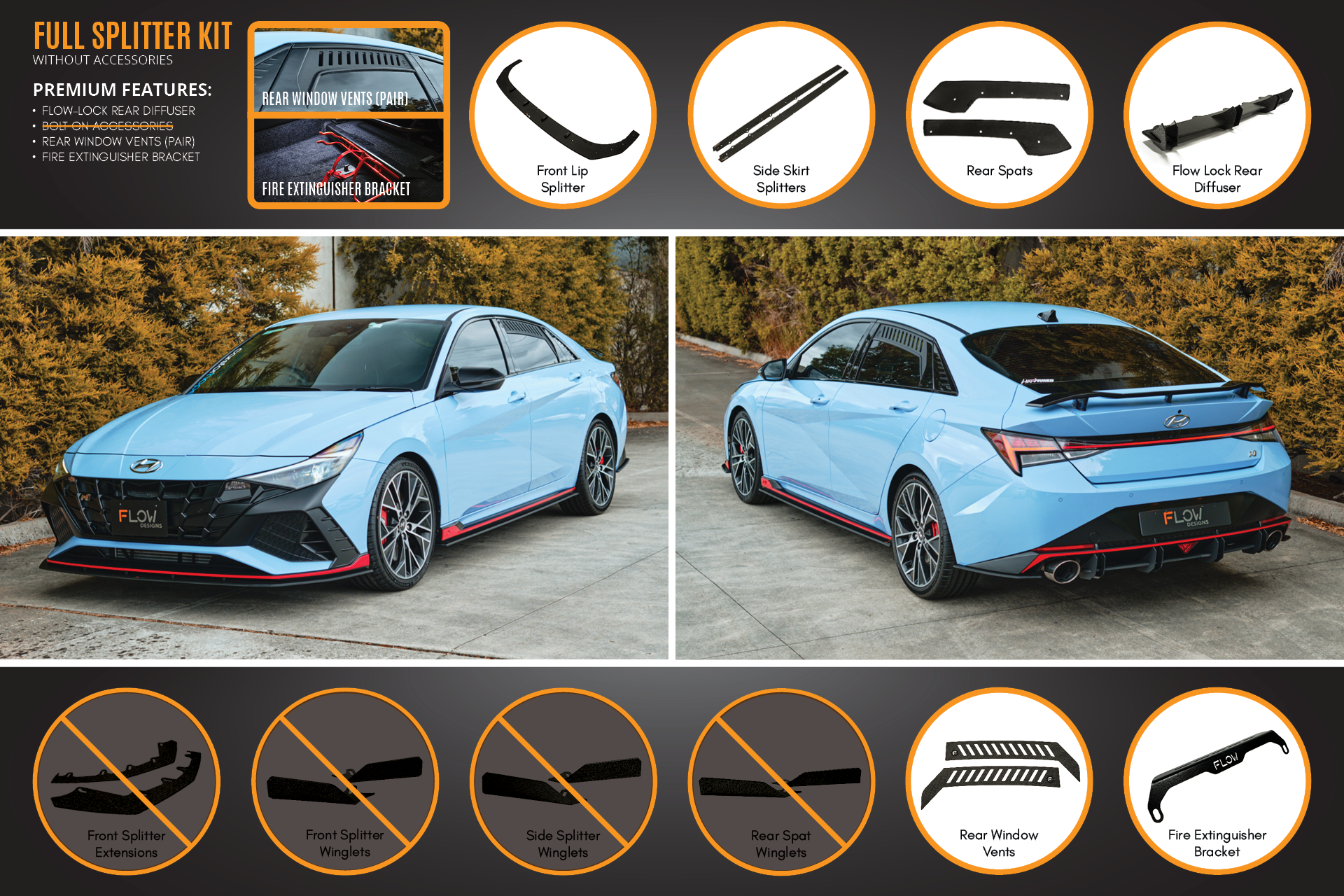 Flow Designs CN7 Elantra N Sedan 2021 Full Lip Splitter Set - iilumolab