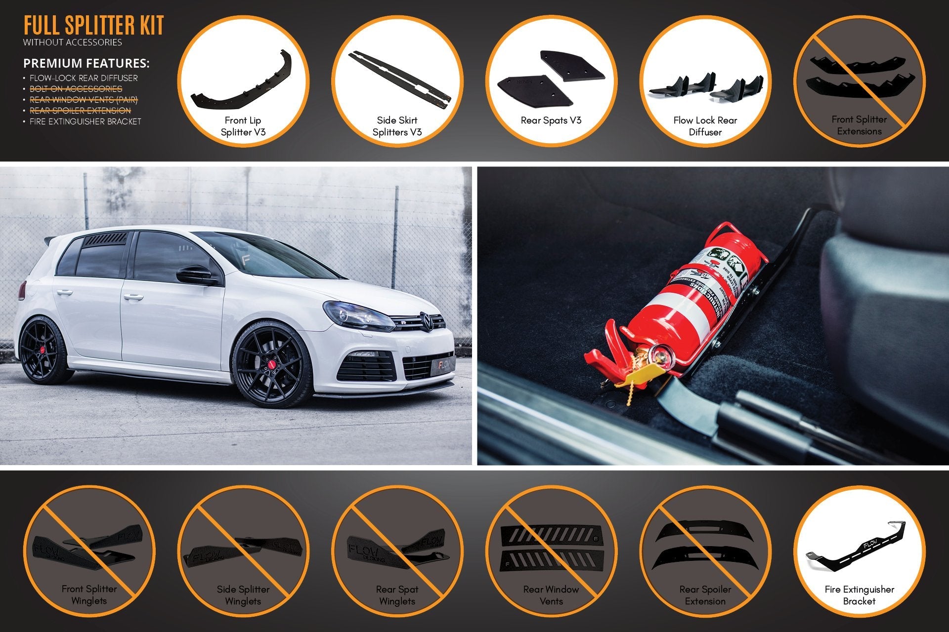 Flow Designs MK6 Golf R Full Lip Splitter Set - iilumolab