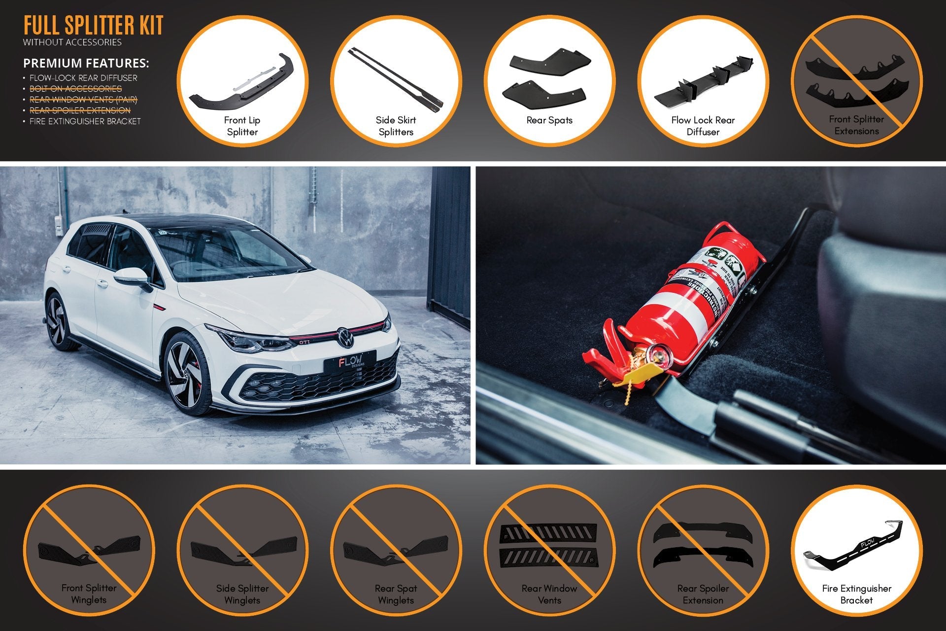 Flow Designs MK8 Golf GTI Full Lip Splitter Set - iilumolab