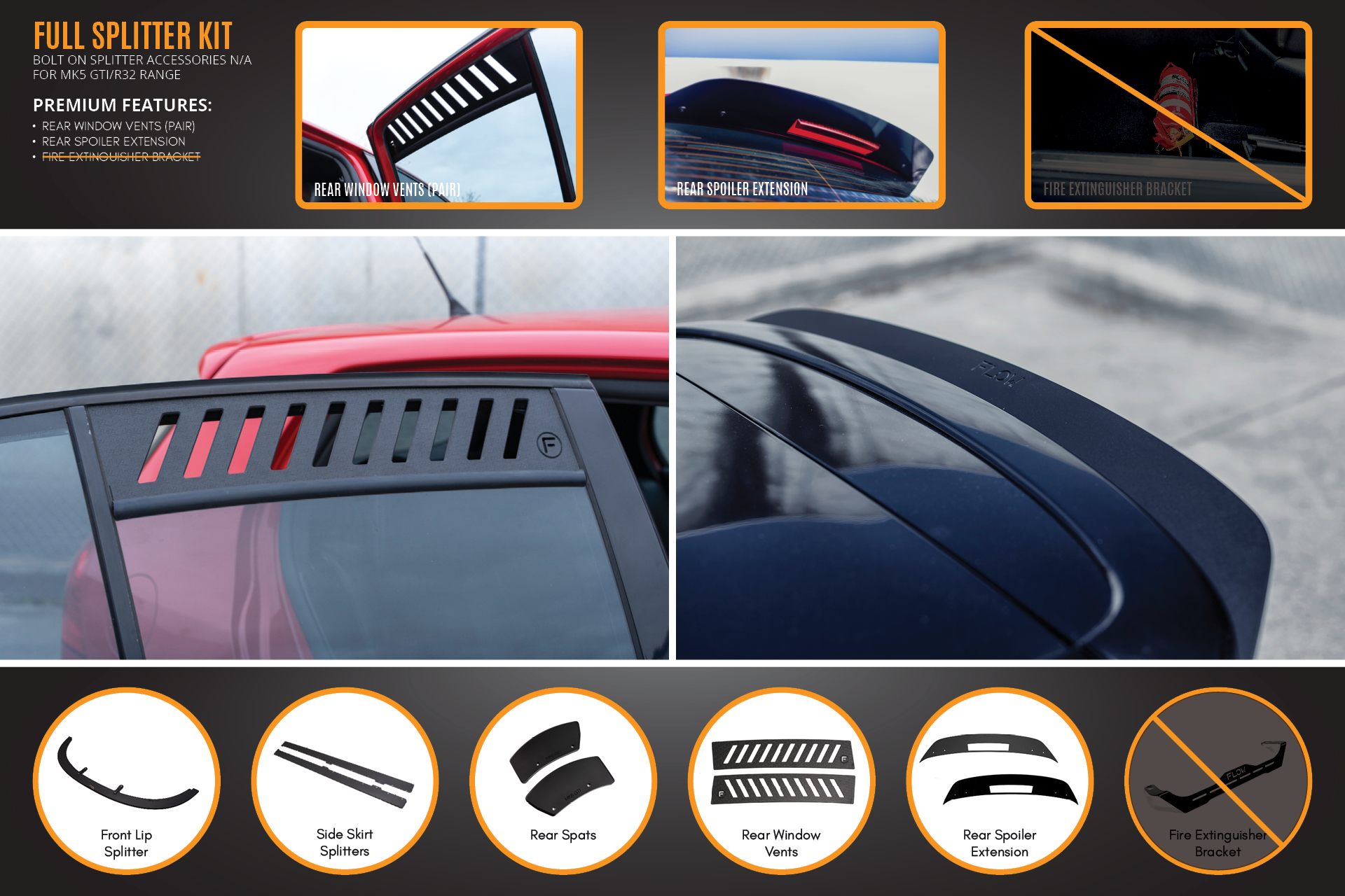 Flow Designs MK5 Golf GTI Full Lip Splitter Set - iilumolab
