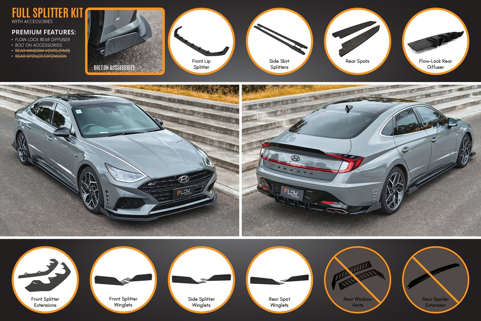 Flow Designs DN8 Sonata N Line 2020-2023 Full Lip Splitter Set - iilumolab