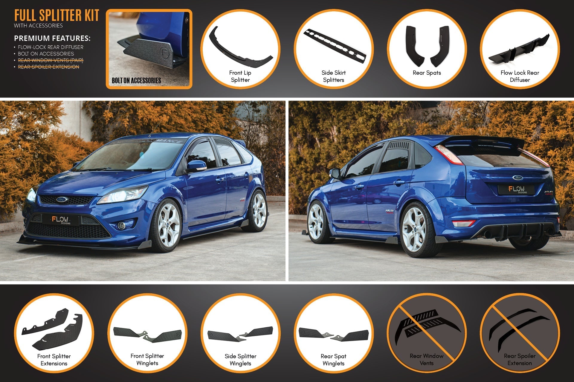 XR5 Focus Turbo V3 Full Lip Splitter Set - iilumolab