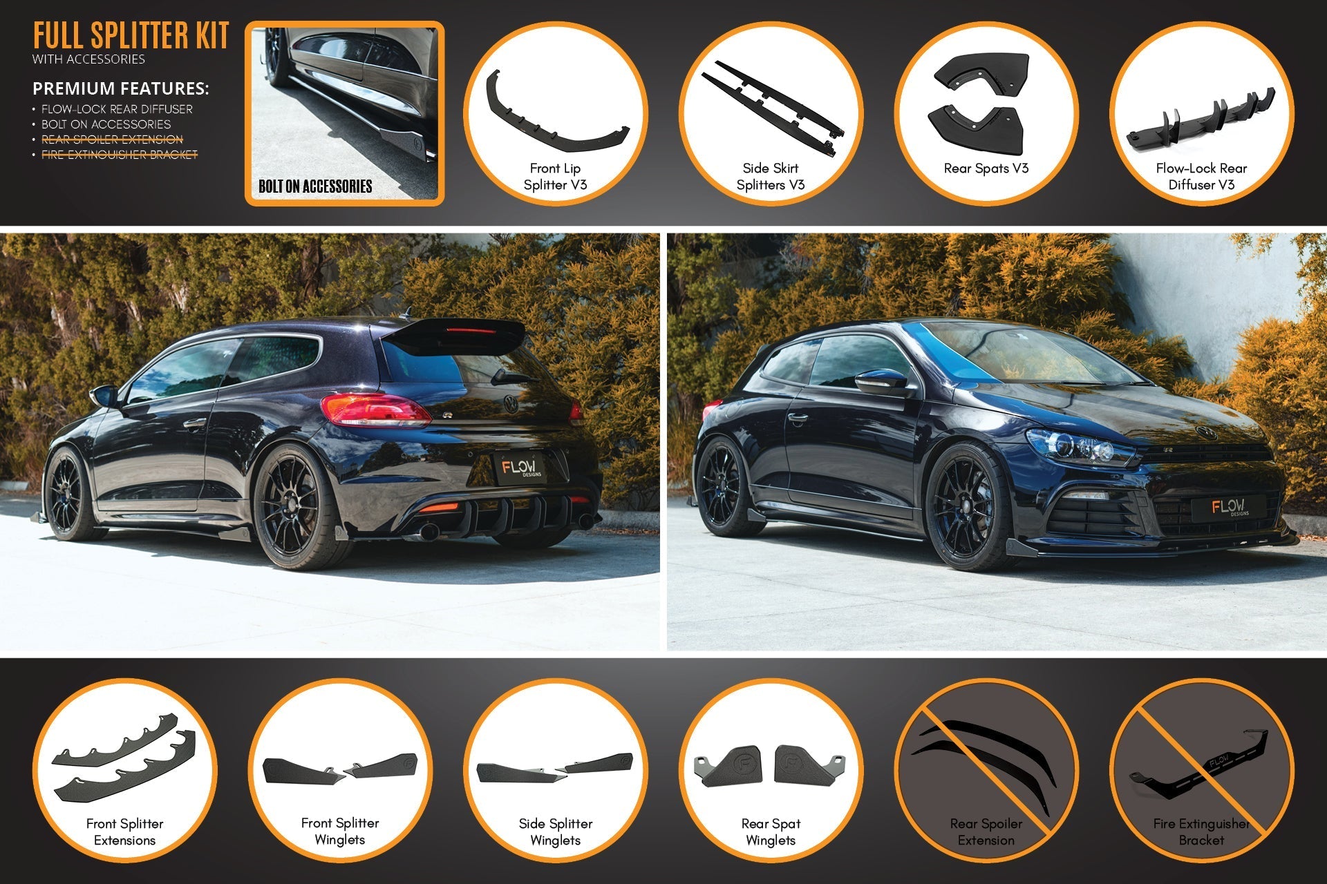Flow Designs Scirocco R PFL V3 Full Lip Splitter Set - iilumolab