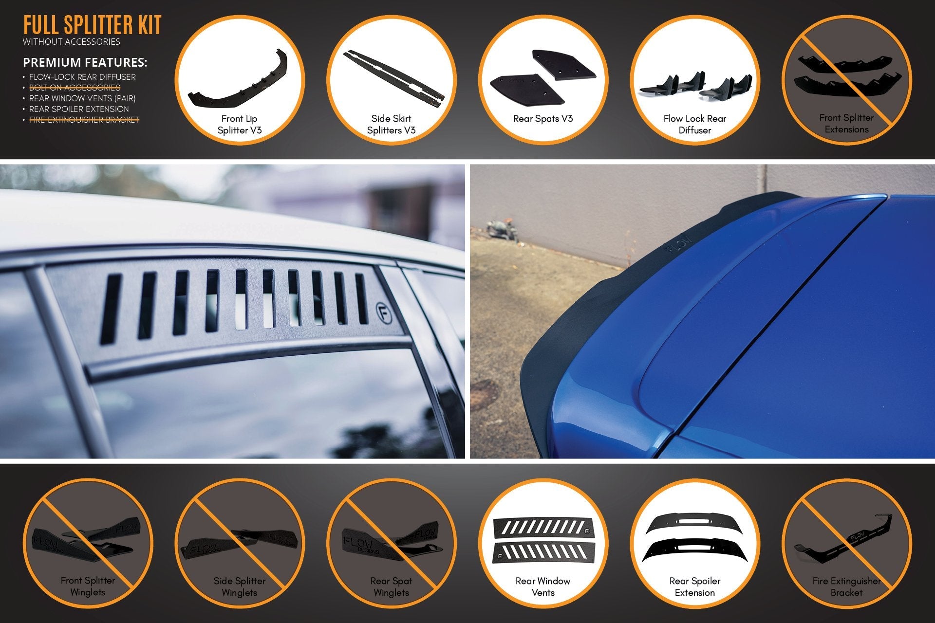 Flow Designs MK6 Golf R Full Lip Splitter Set - iilumolab
