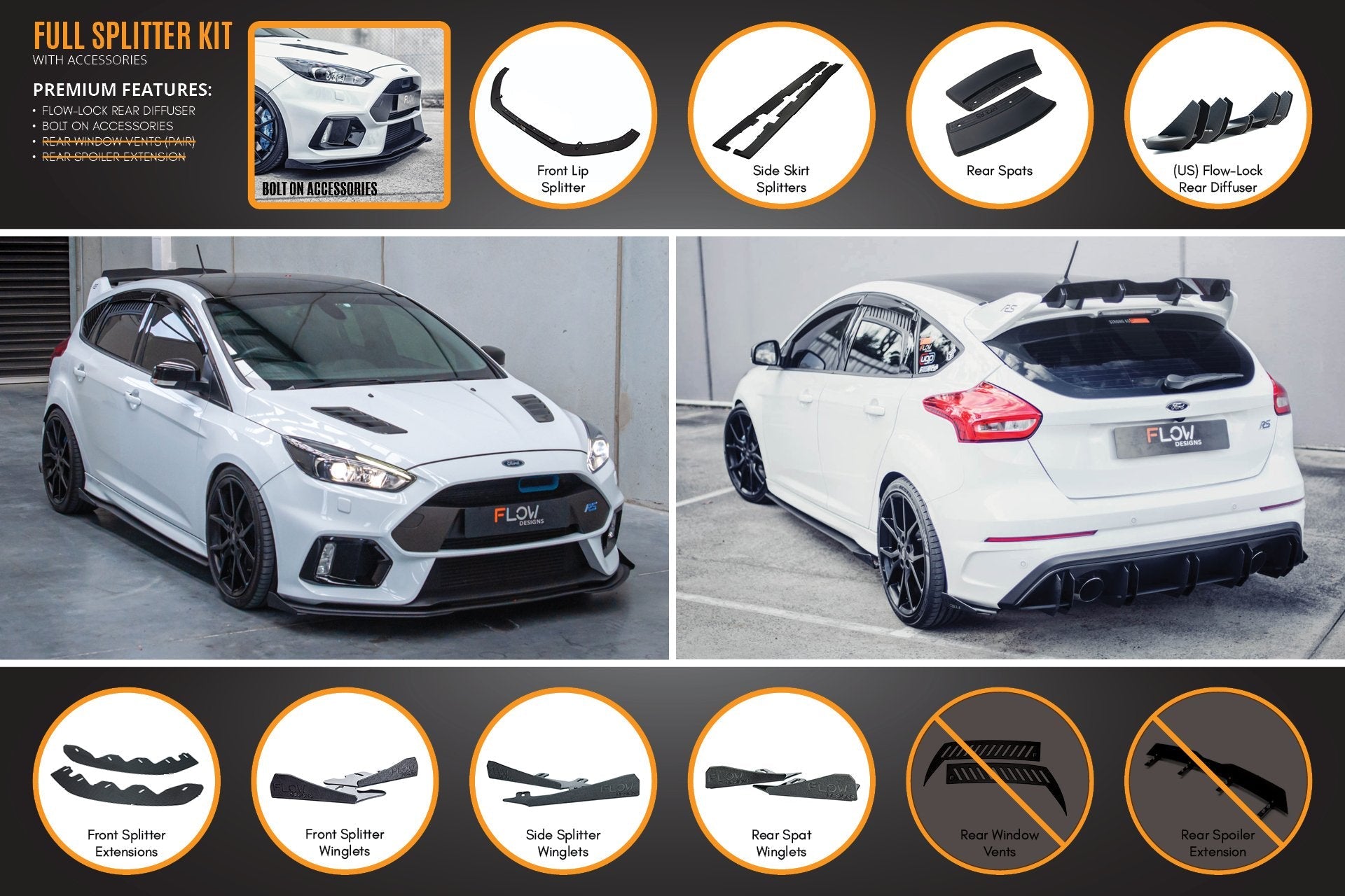 Flow Designs MK3 Focus RS Full Lip Splitter Set - iilumolab