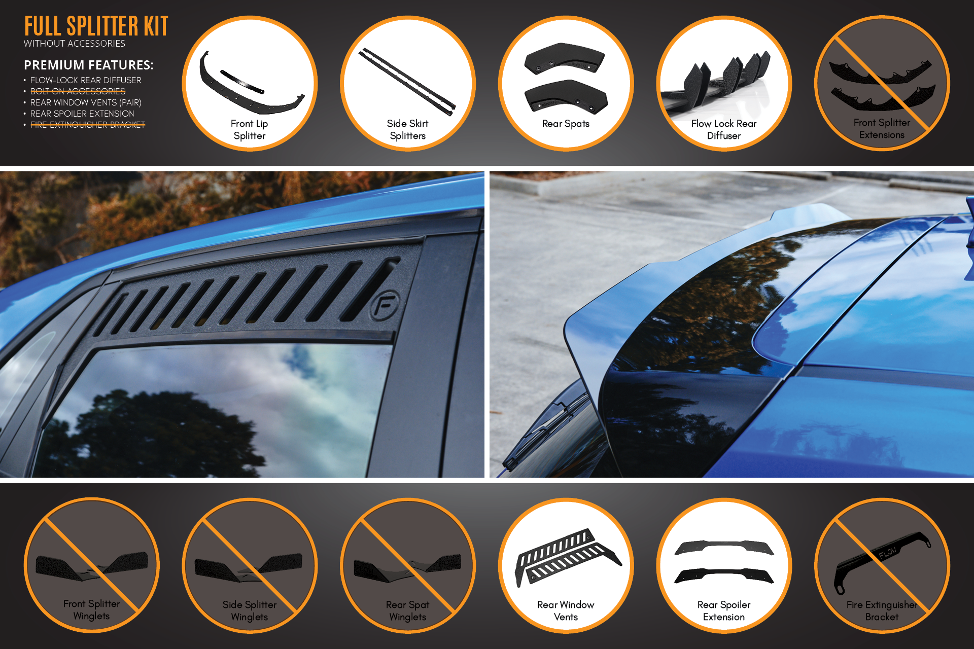 Flow Designs i30 SR Hatch (2017-2018) Full Lip Splitter Set
