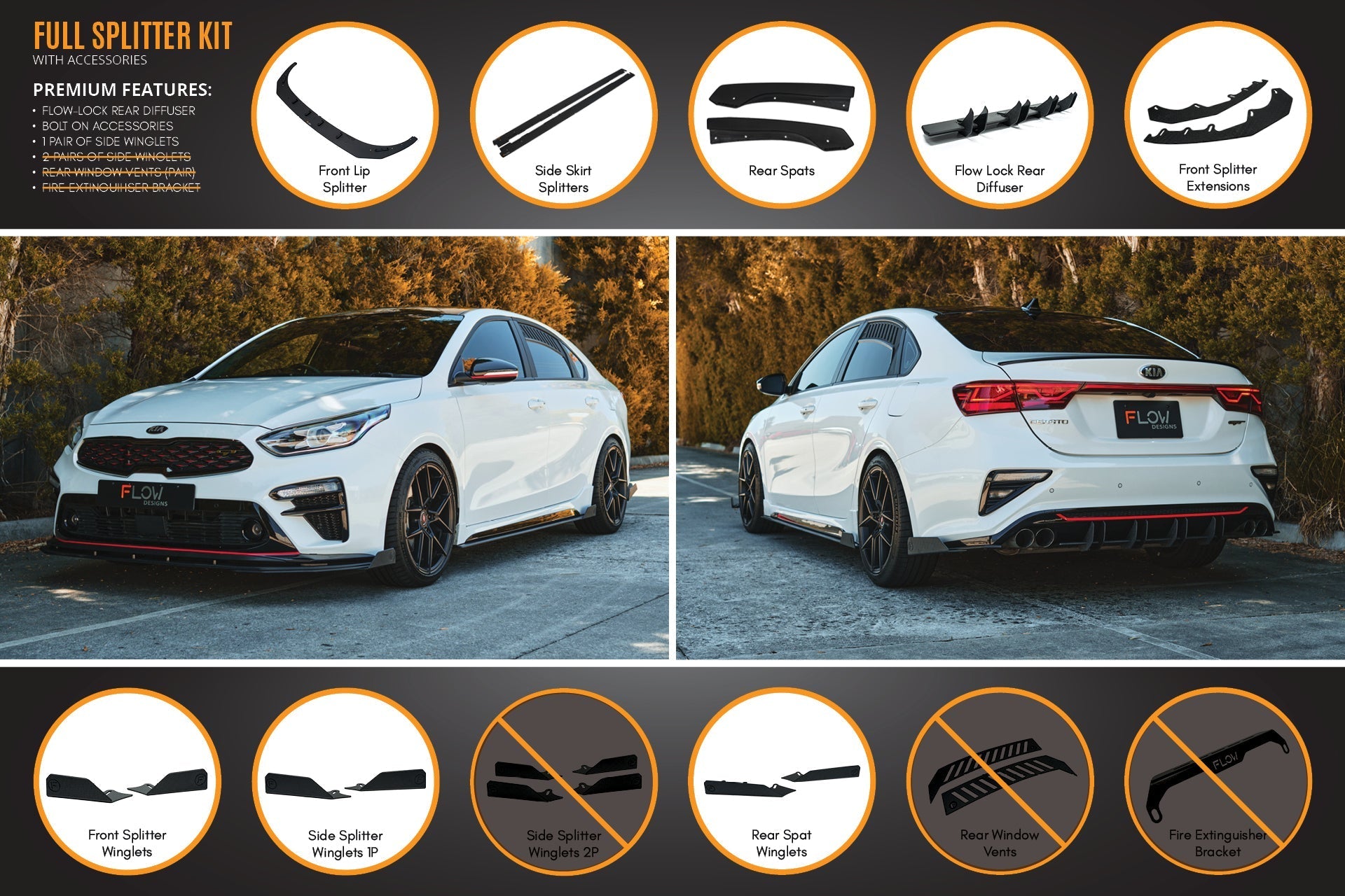 Flow Designs Cerato GT Sedan PFL Full Lip Splitter Set - iilumolab