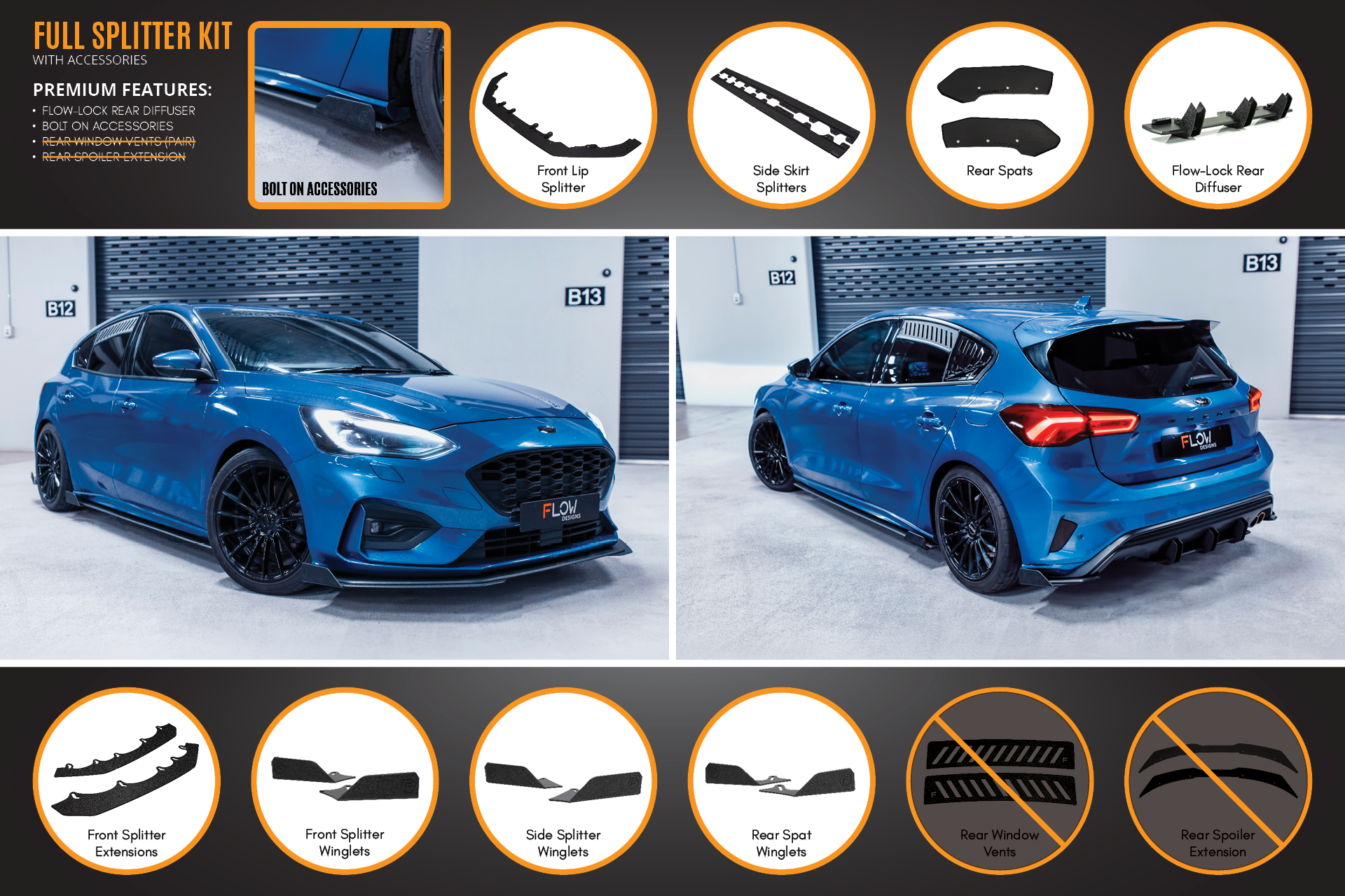 Flow Designs MK4 Focus ST-Line Full Lip Splitter Set - iilumolab