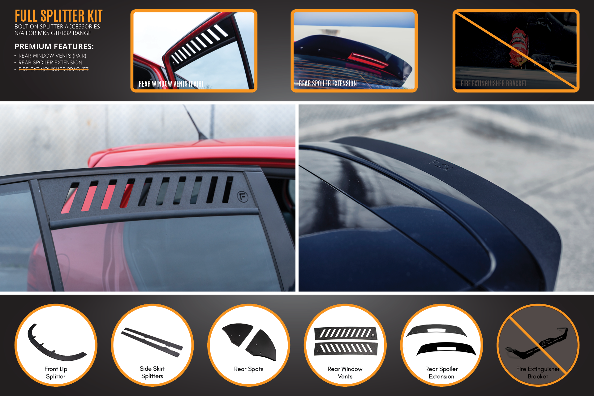 Flow Designs MK5 Golf R32 Full Lip Splitter Set - iilumolab