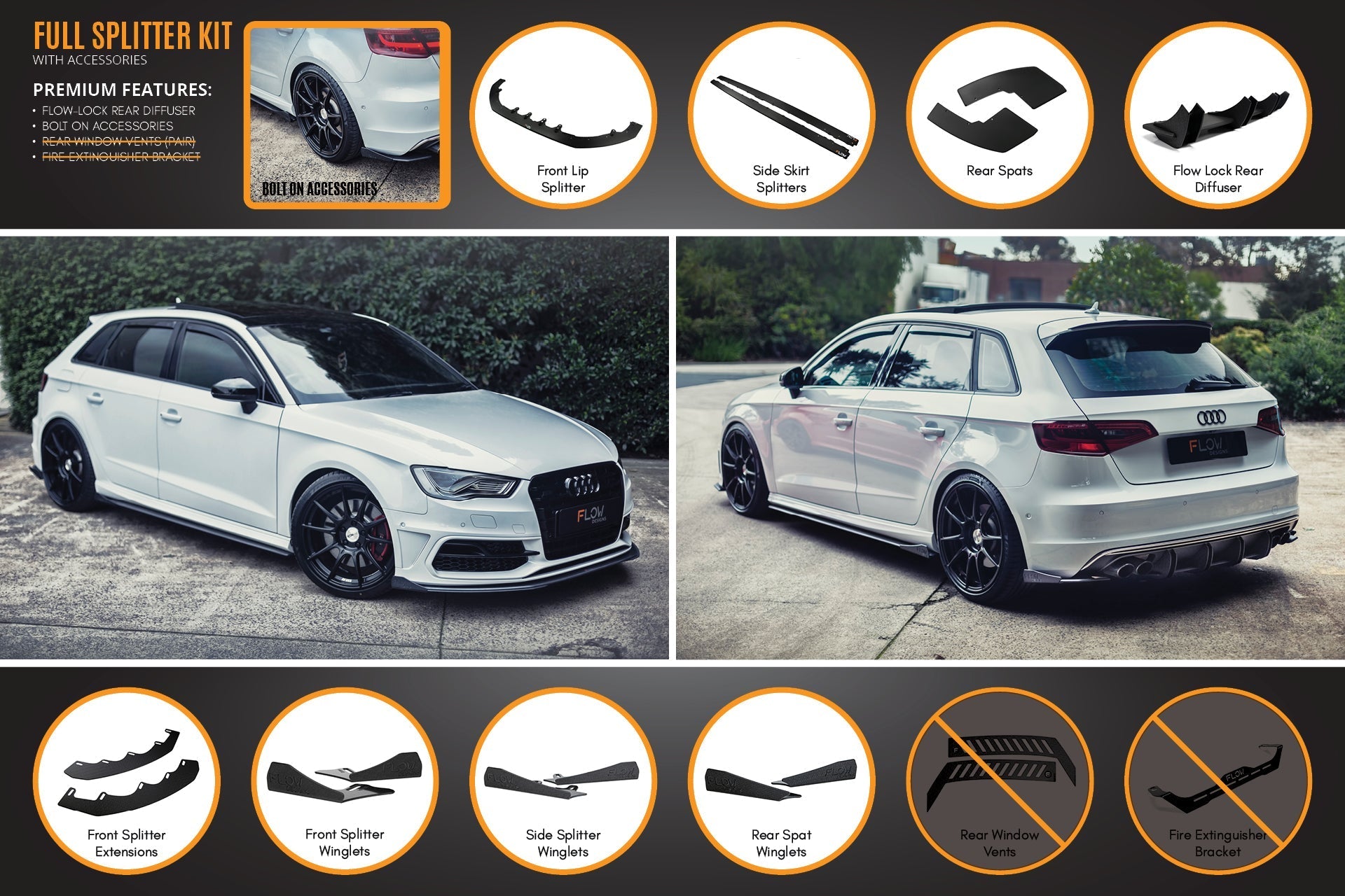Flow Designs S3 8V Pre-Facelift Sportback Full Lip Splitter Set - iilumolab
