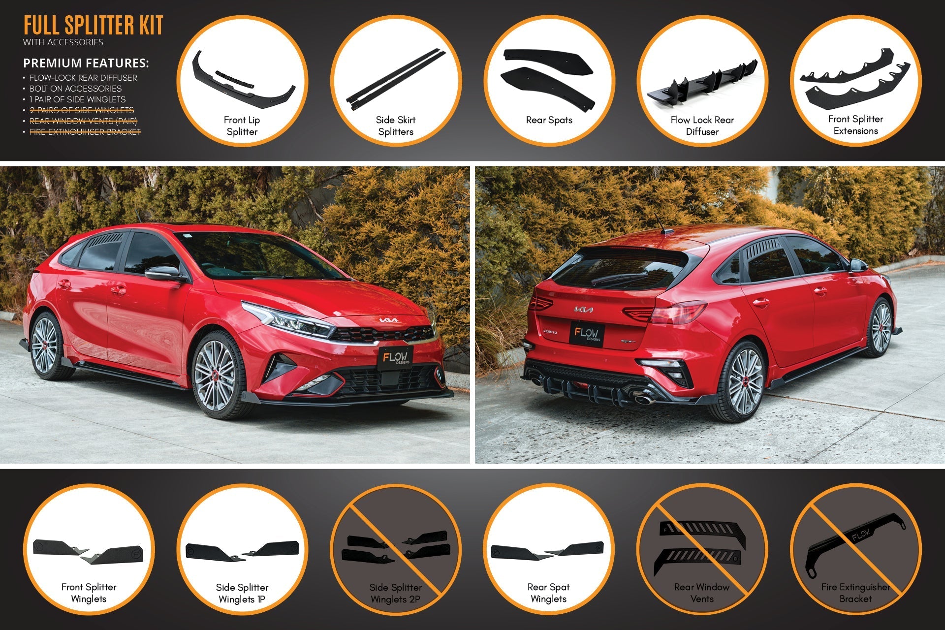 Flow Designs Cerato GT Hatch Facelift Full Lip Splitter Set - iilumolab
