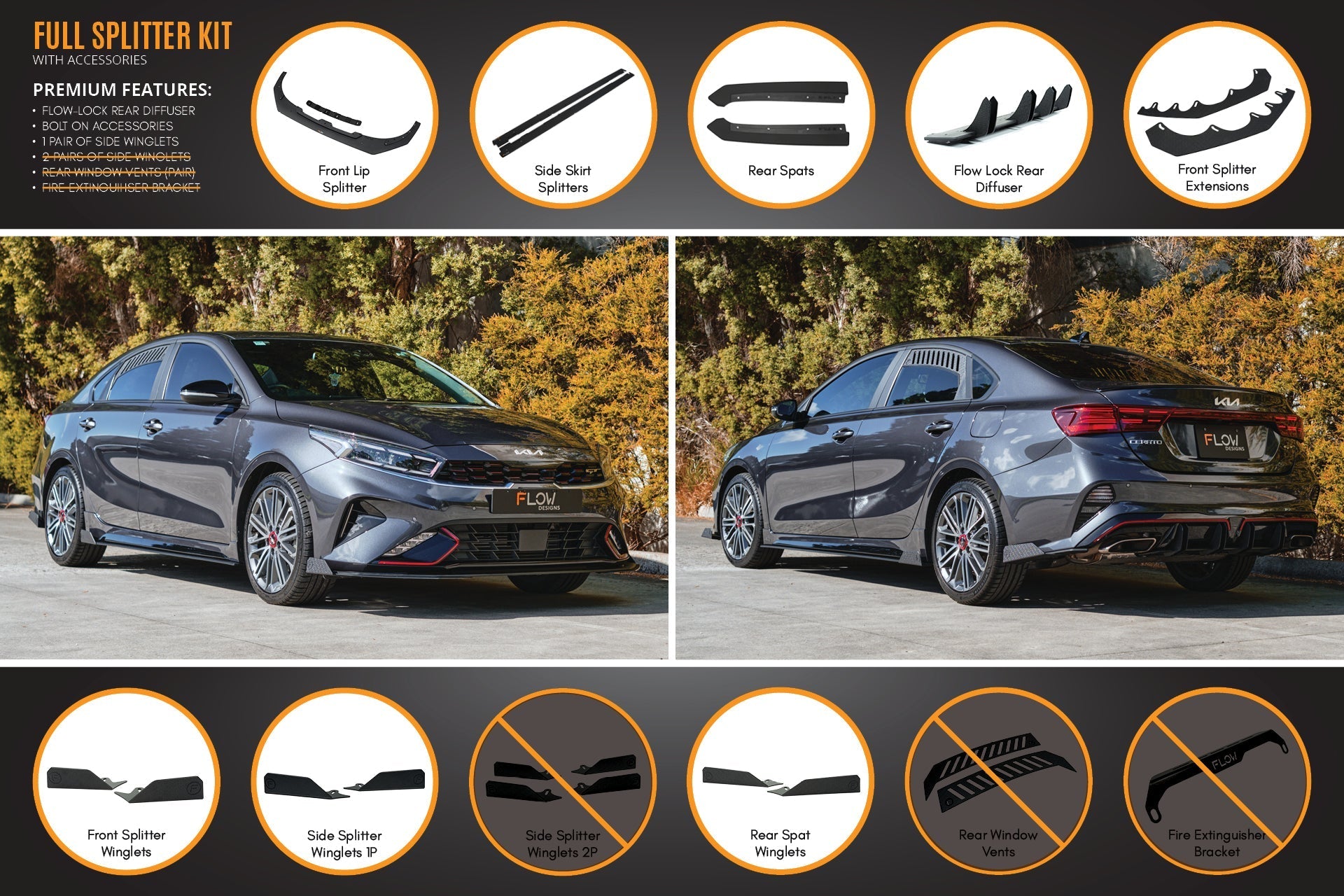 Flow Designs Cerato GT Sedan FL Full Lip Splitter Set - iilumolab