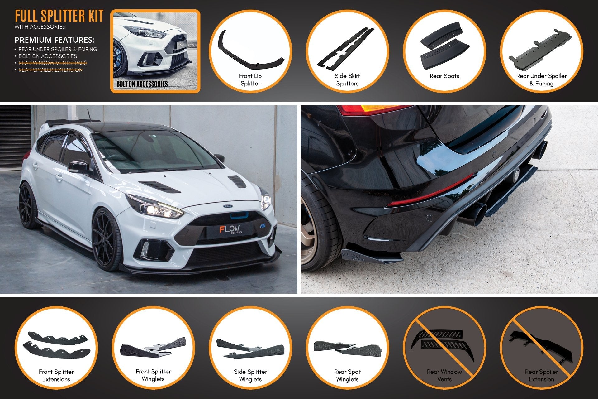 Flow Designs MK3 Focus RS Full Lip Splitter Set - iilumolab