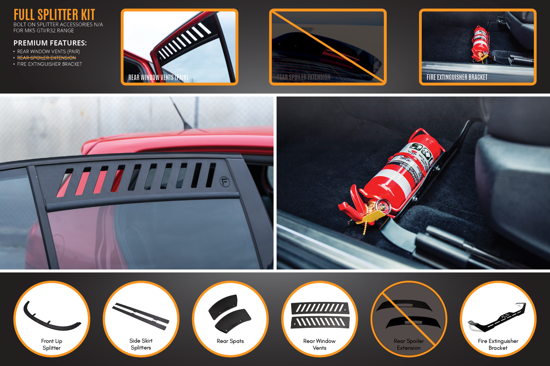 Flow Designs MK5 Golf GTI Full Lip Splitter Set - iilumolab