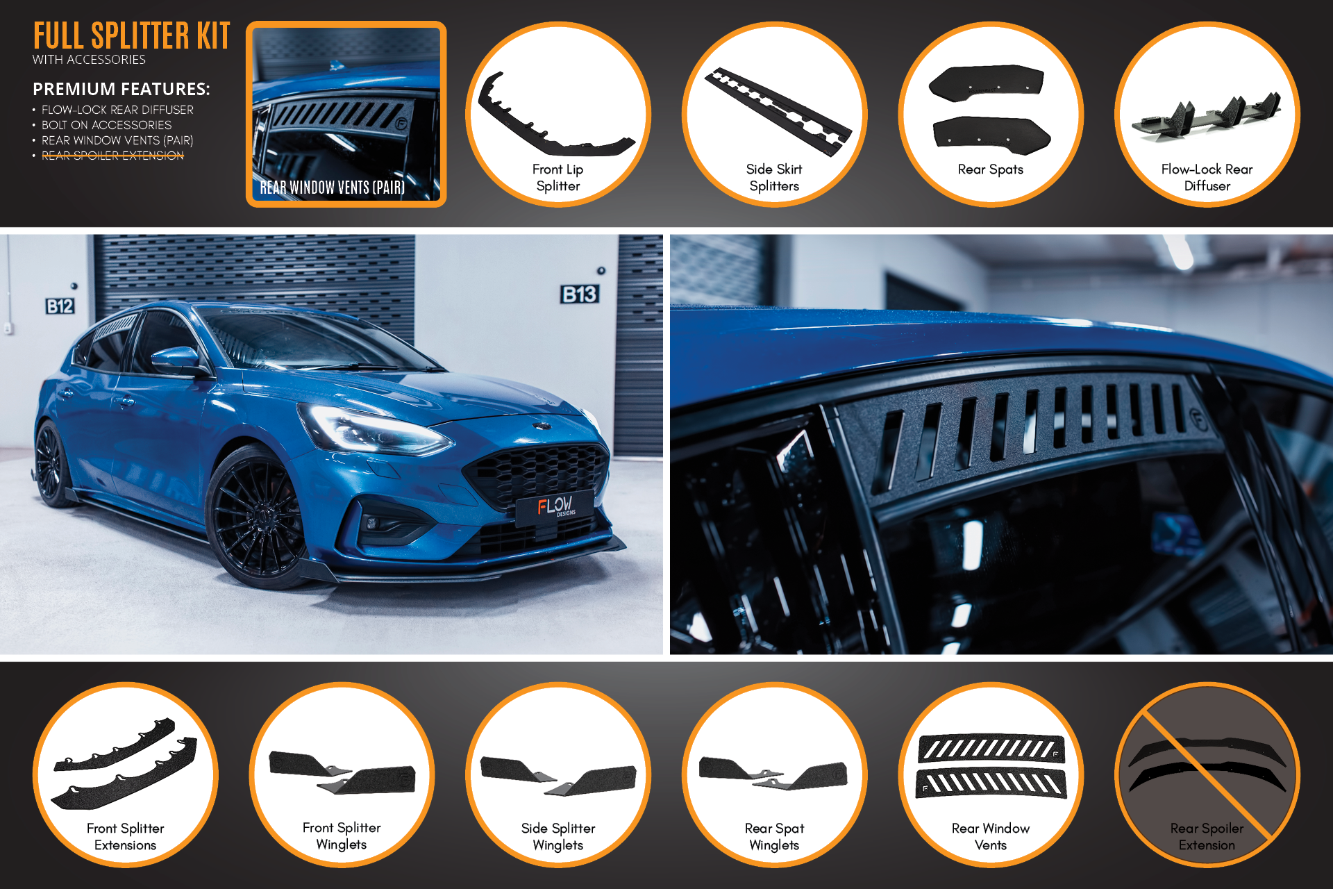 Flow Designs MK4 Focus ST-Line Full Lip Splitter Set - iilumolab