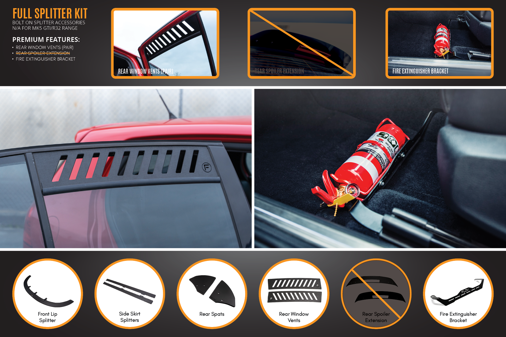 Flow Designs MK5 Golf R32 Full Lip Splitter Set - iilumolab
