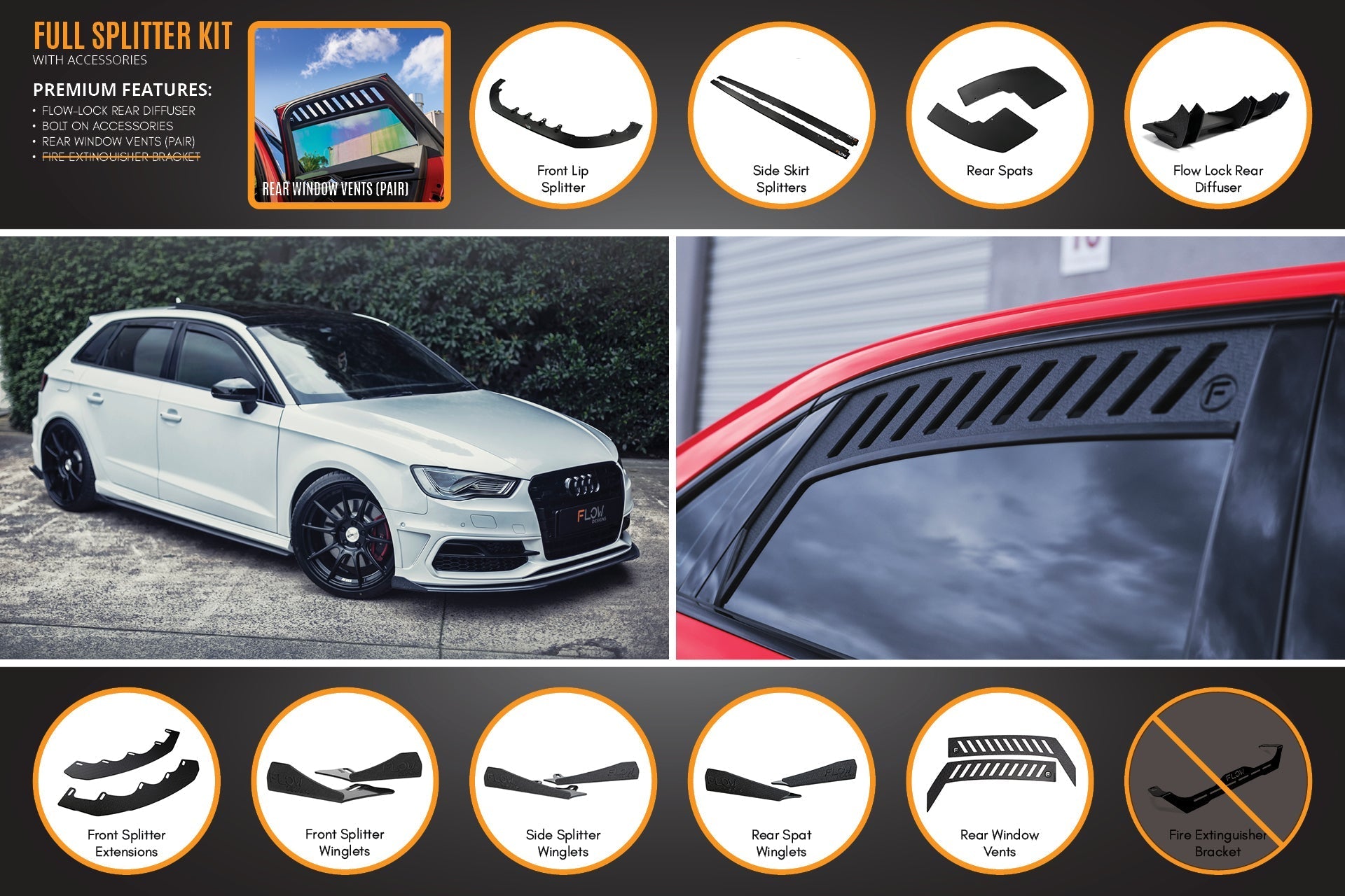 Flow Designs S3 8V Pre-Facelift Sportback Full Lip Splitter Set - iilumolab