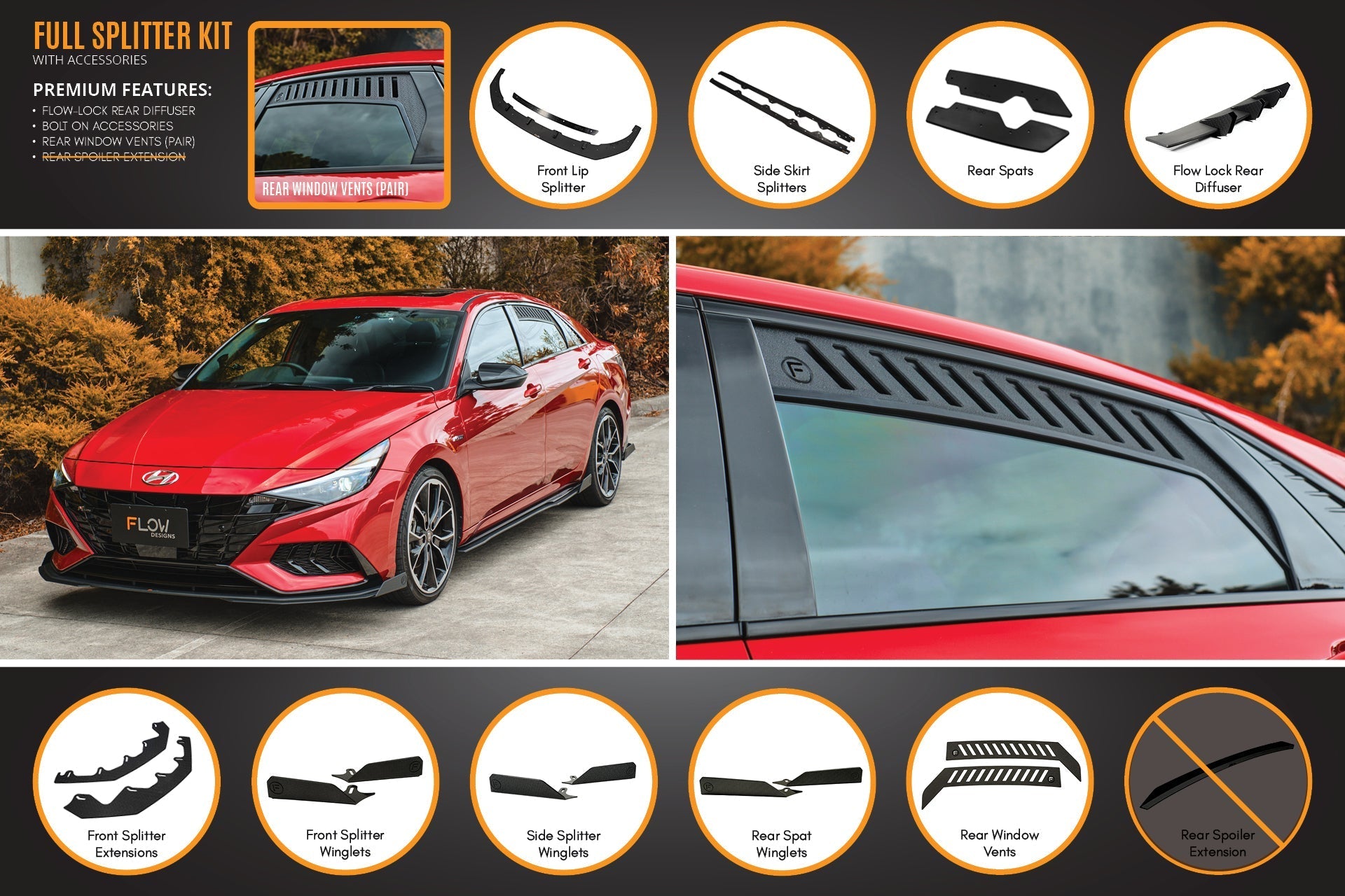 Flow Designs CN7 i30 N Line Sedan 2020 - 2022 Full Lip Splitter Set - iilumolab
