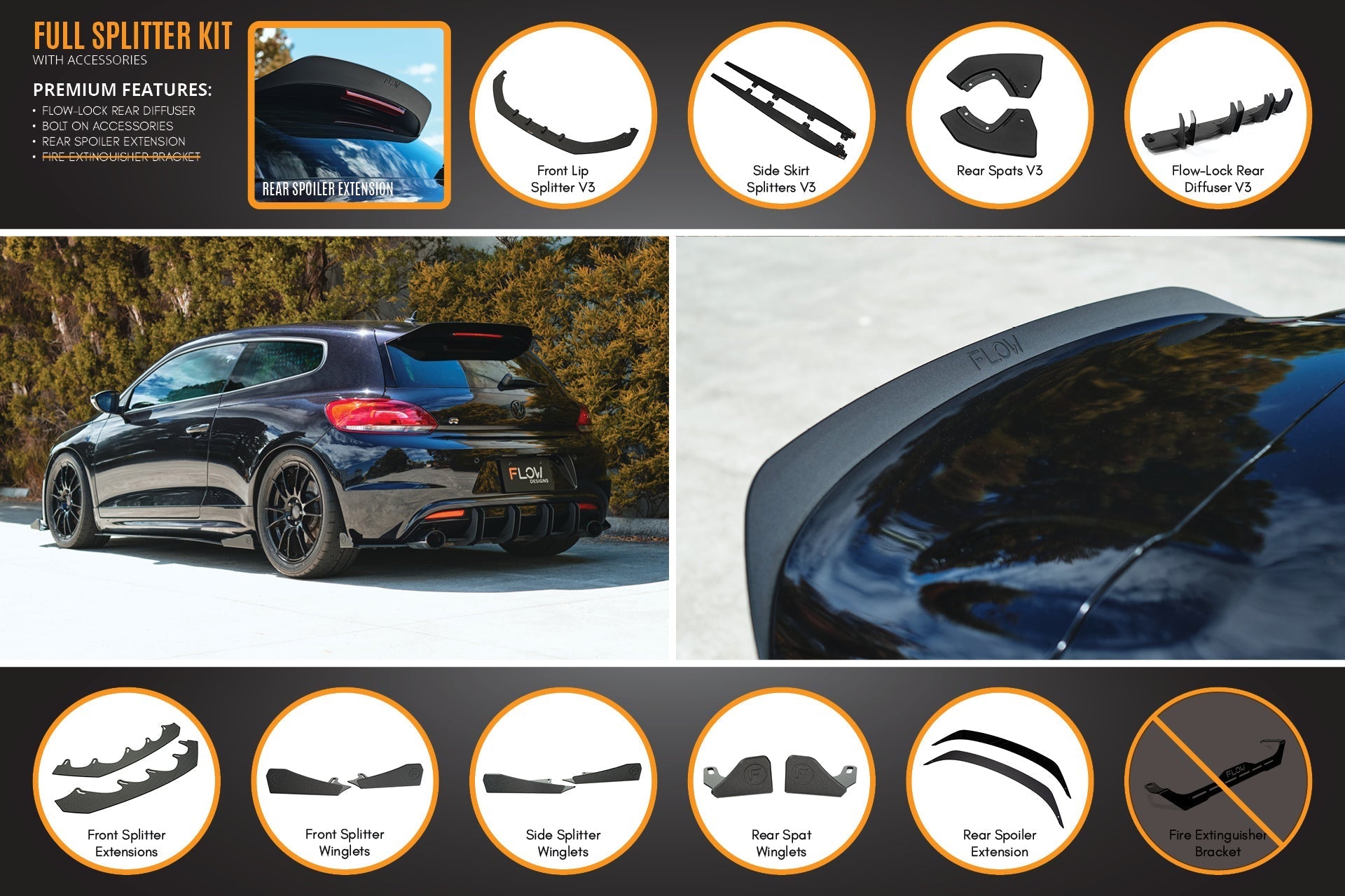 Flow Designs Scirocco R PFL V3 Full Lip Splitter Set - iilumolab