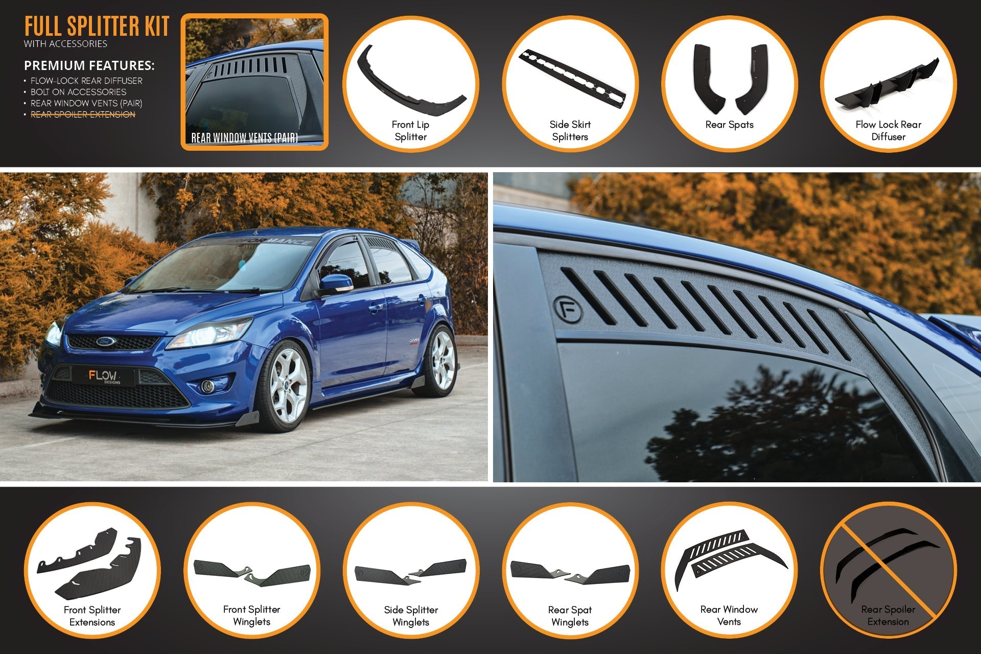 XR5 Focus Turbo V3 Full Lip Splitter Set - iilumolab