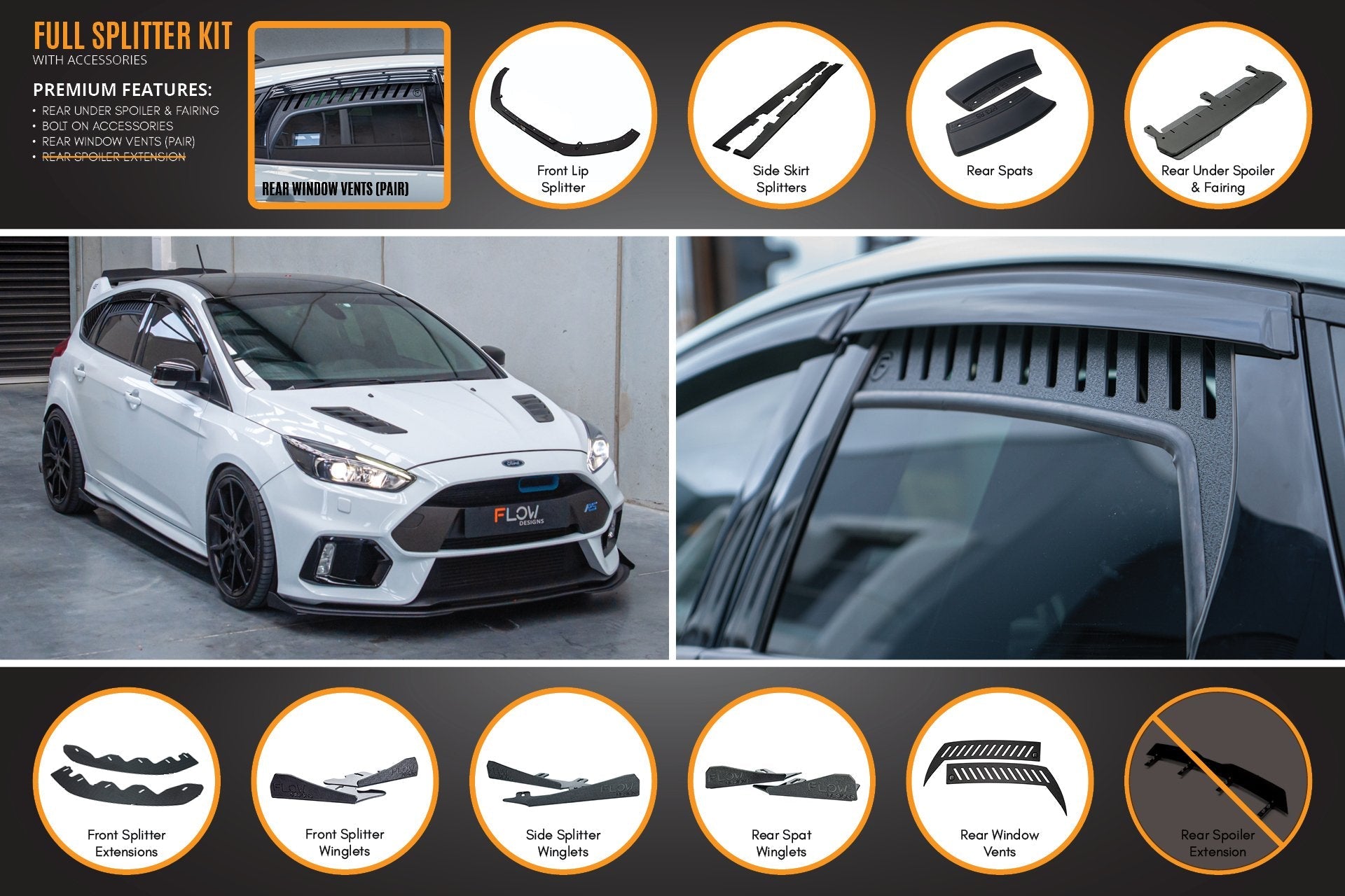 Flow Designs MK3 Focus RS Full Lip Splitter Set - iilumolab