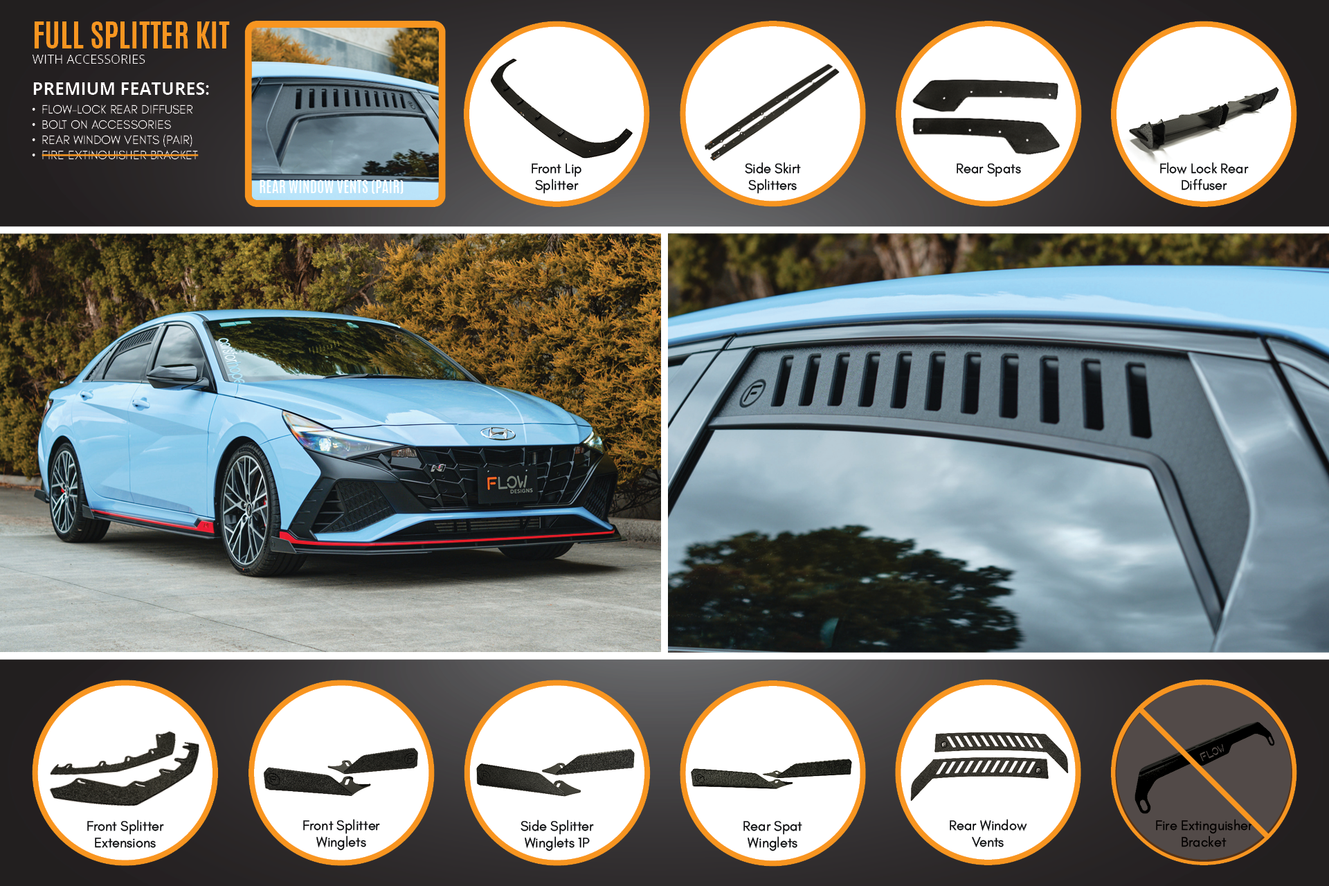Flow Designs CN7 Elantra N Sedan 2021 Full Lip Splitter Set - iilumolab