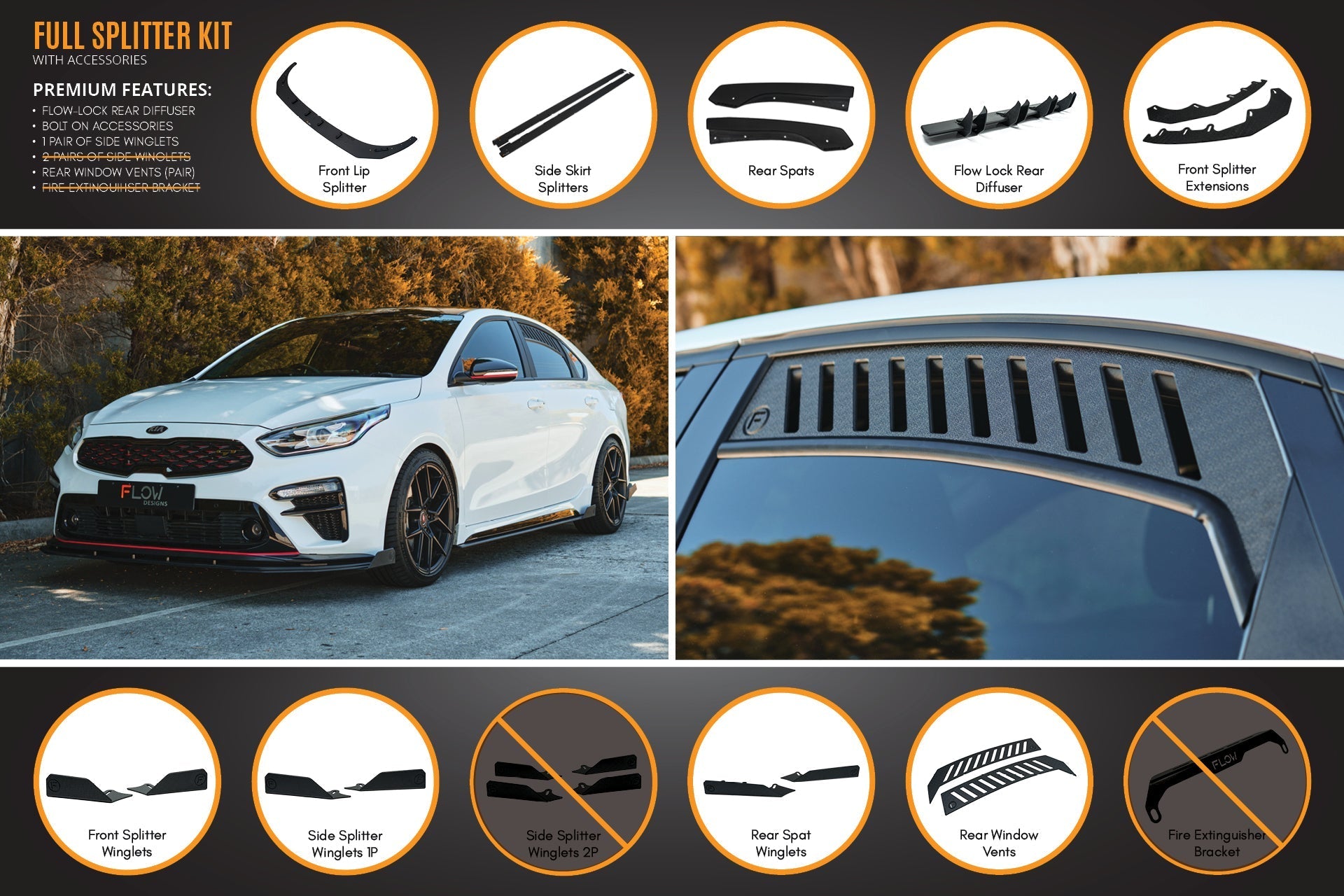 Flow Designs Cerato GT Sedan PFL Full Lip Splitter Set - iilumolab