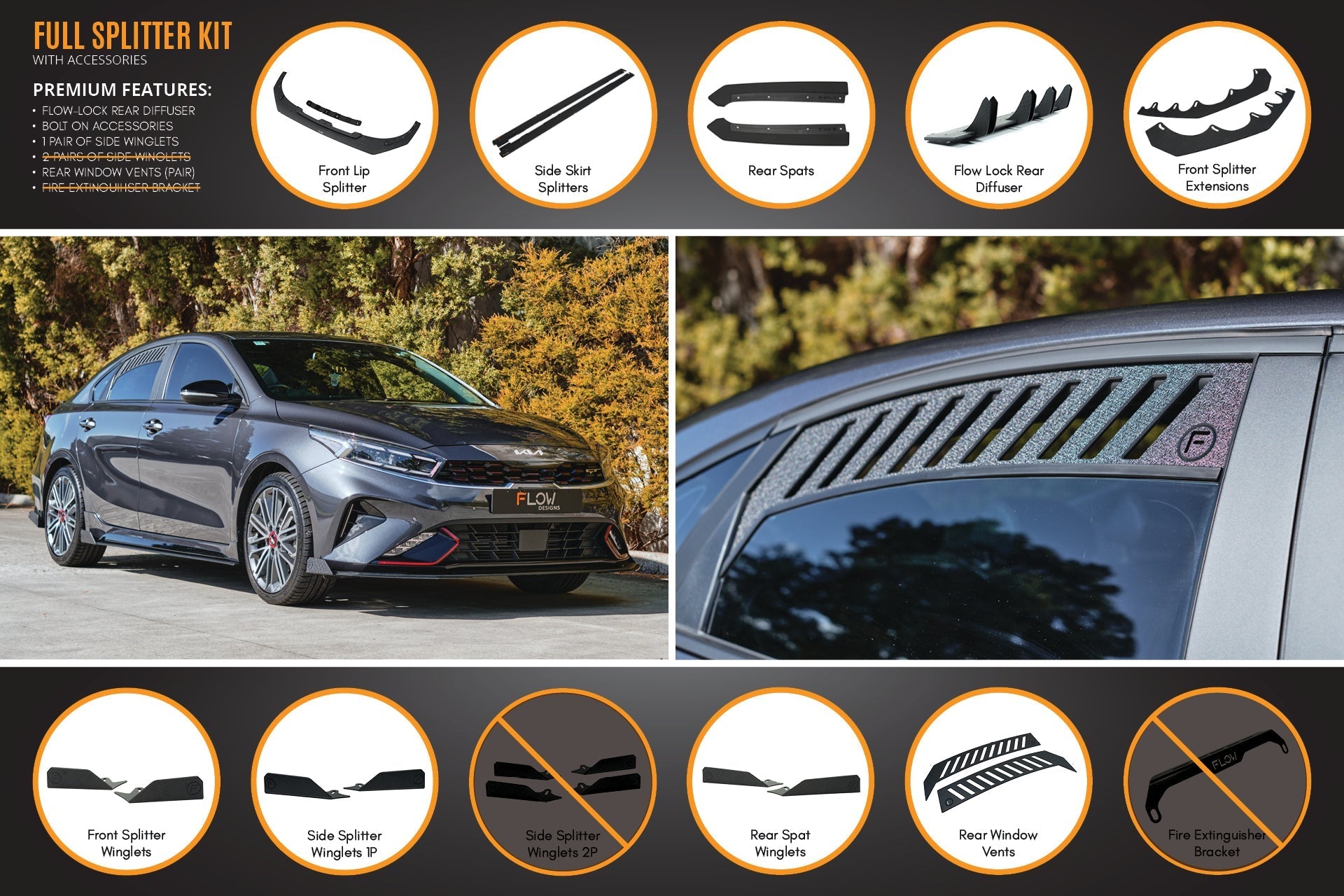 Flow Designs Cerato GT Sedan FL Full Lip Splitter Set - iilumolab